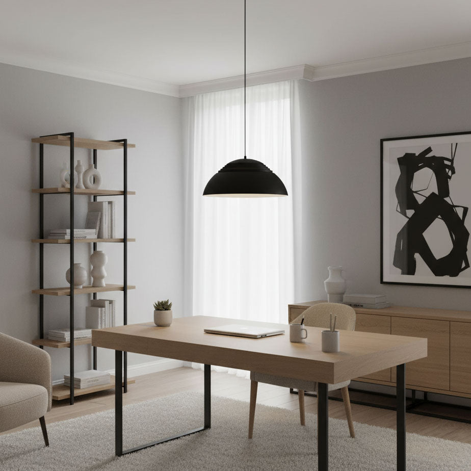 Abat Jour Metal Pendant Lamp Modern Dimmable Dining Room Living Room — Black White 14 to 19 Inch