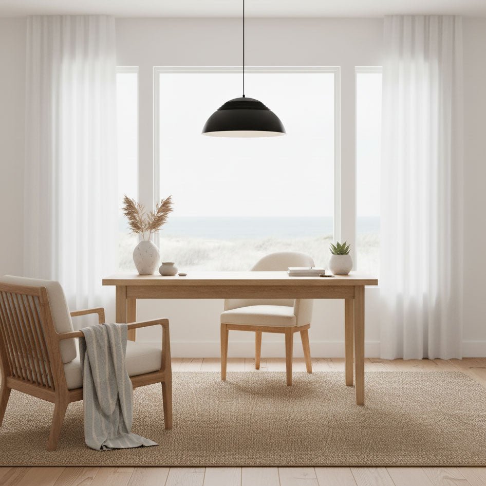 Abat Jour Metal Pendant Lamp Modern Dimmable Dining Room Living Room — Black White 14 to 19 Inch