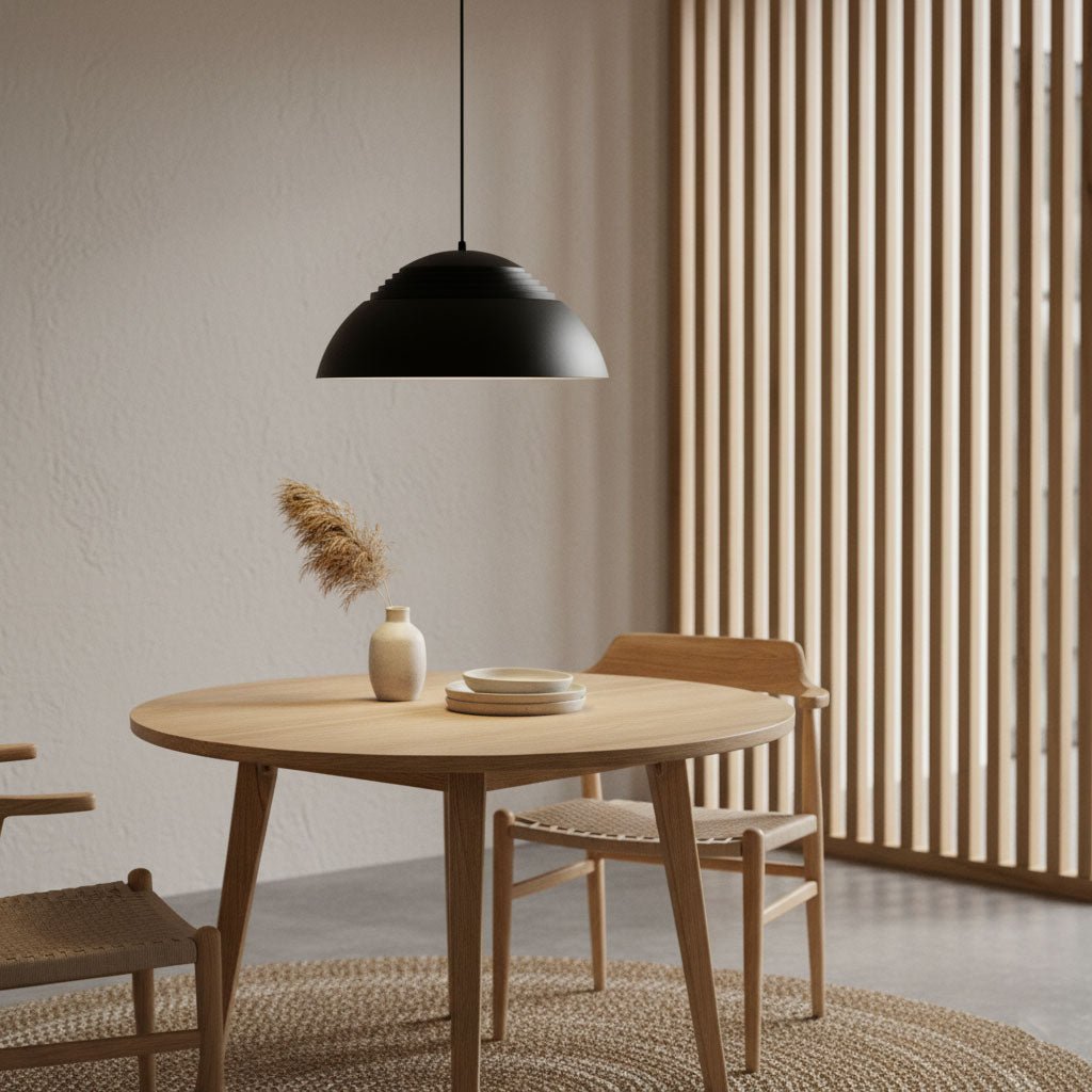 Abat Jour Metal Pendant Lamp Modern Dimmable Dining Room Living Room — Black White 14 to 19 Inch