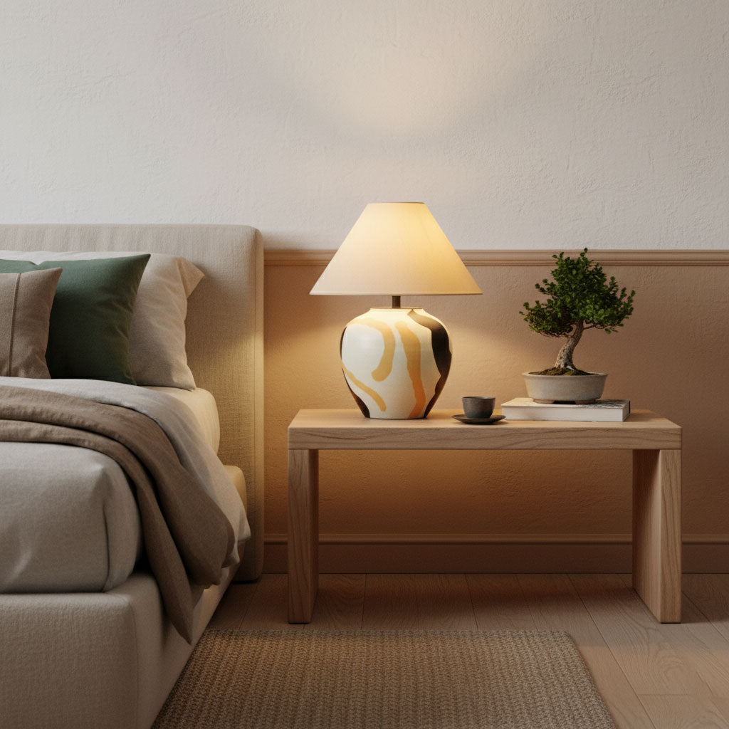 Abstract Ceramic Table Lamp Artistic Terracotta Bedside Living Room — 16 Inch US Plug