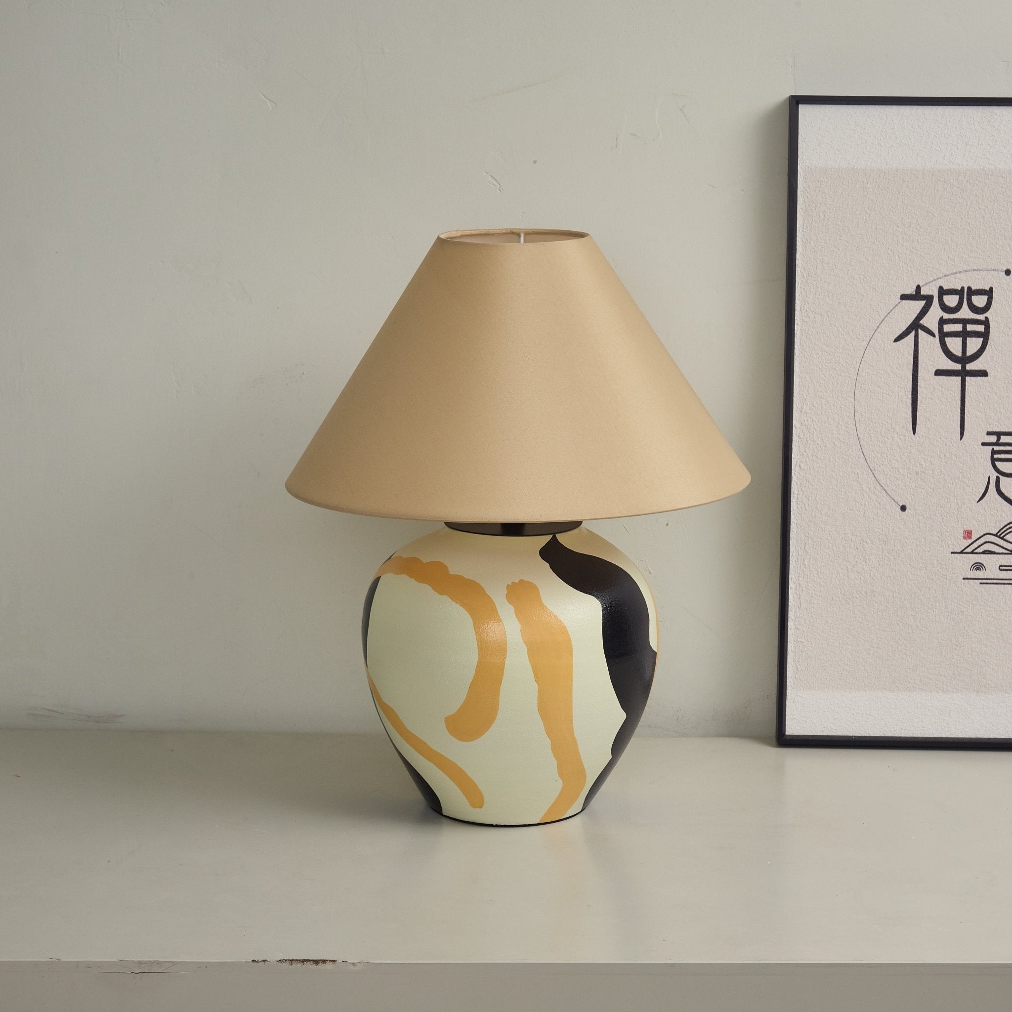Abstract Ceramic Table Lamp Artistic Terracotta Bedside Living Room — 16 Inch US Plug