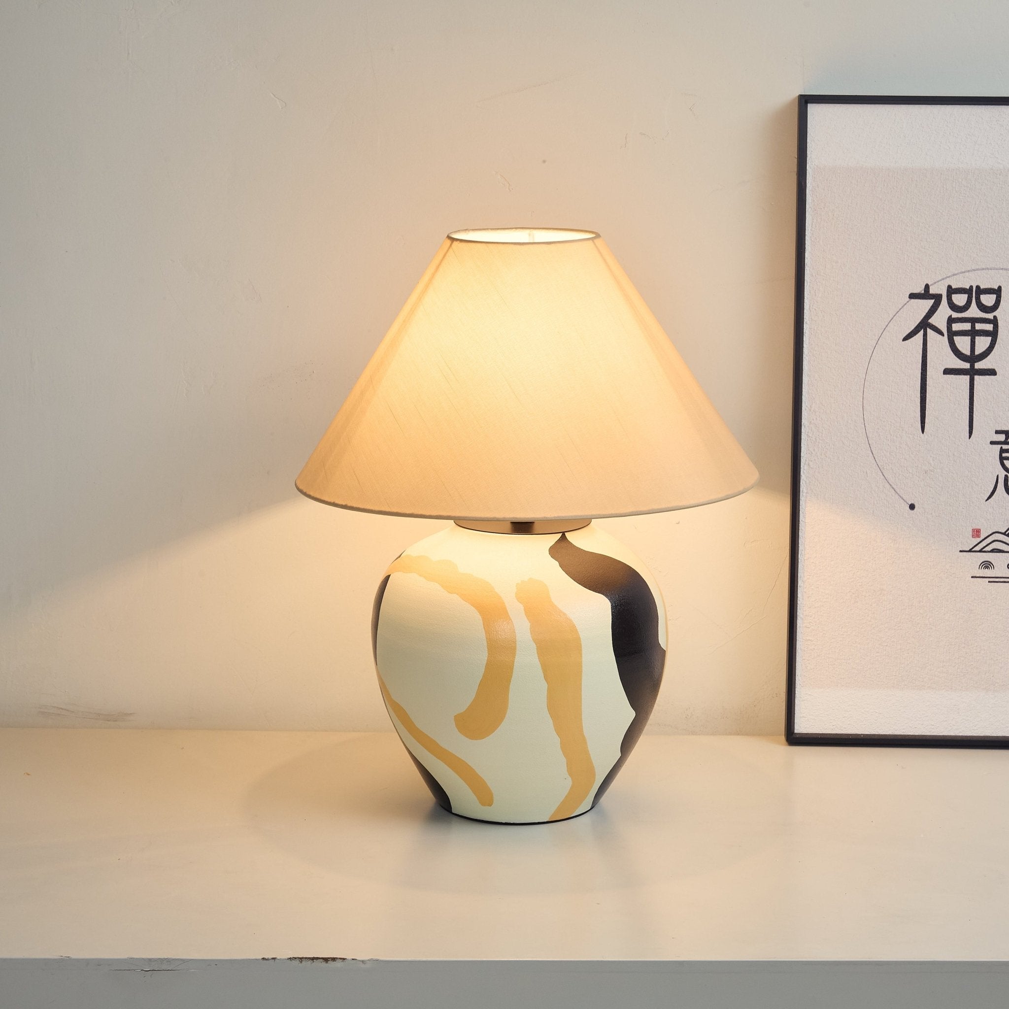 Abstract Ceramic Table Lamp Artistic Terracotta Bedside Living Room — 16 Inch US Plug