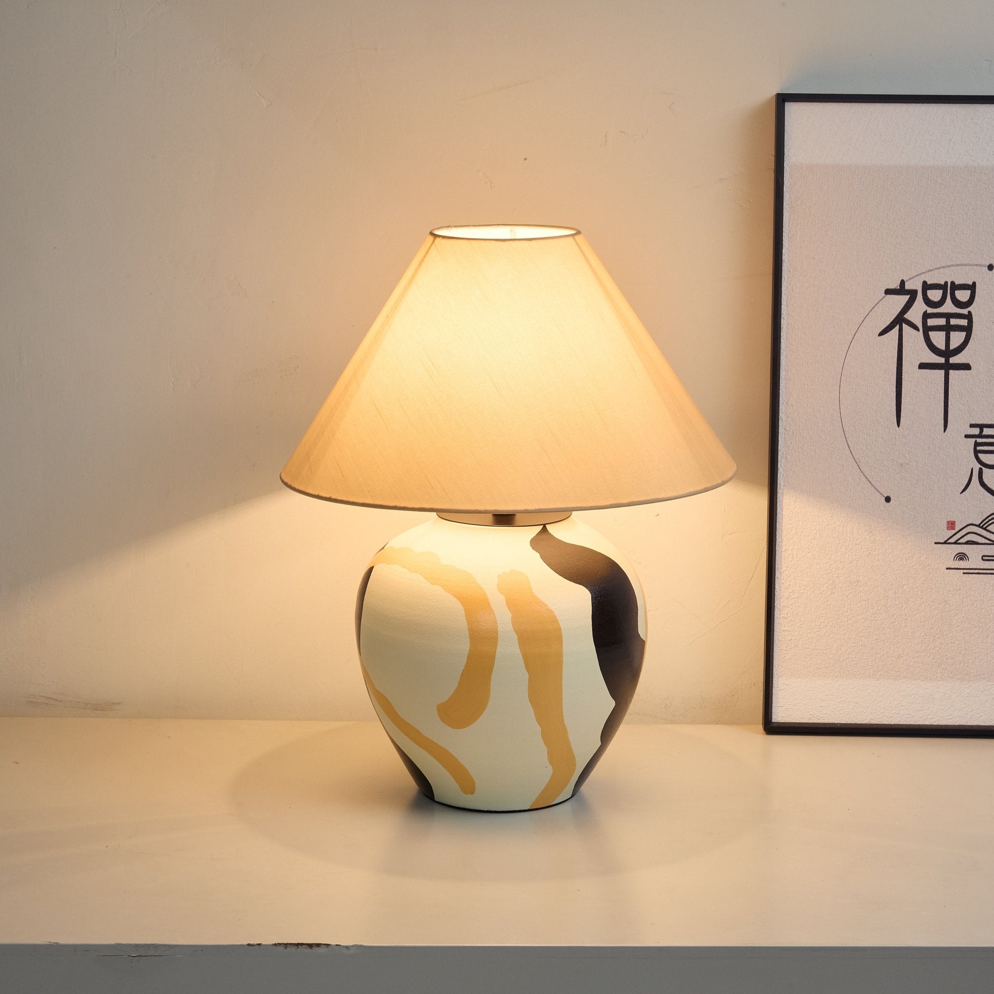 Abstract Ceramic Table Lamp Artistic Terracotta Bedside Living Room — 16 Inch US Plug