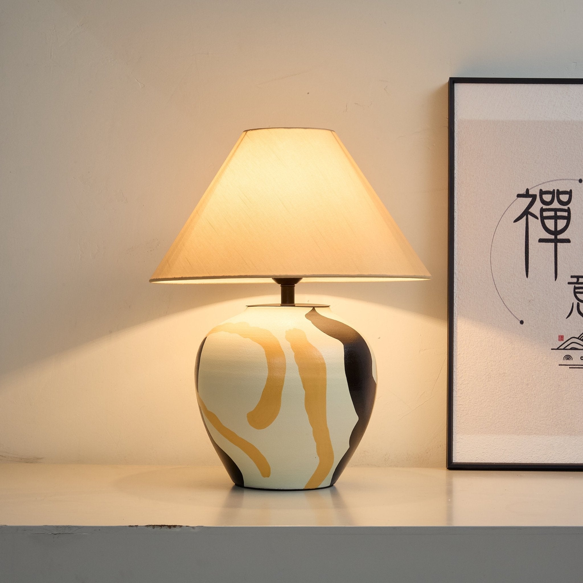 Abstract Ceramic Table Lamp Artistic Terracotta Bedside Living Room — 16 Inch US Plug
