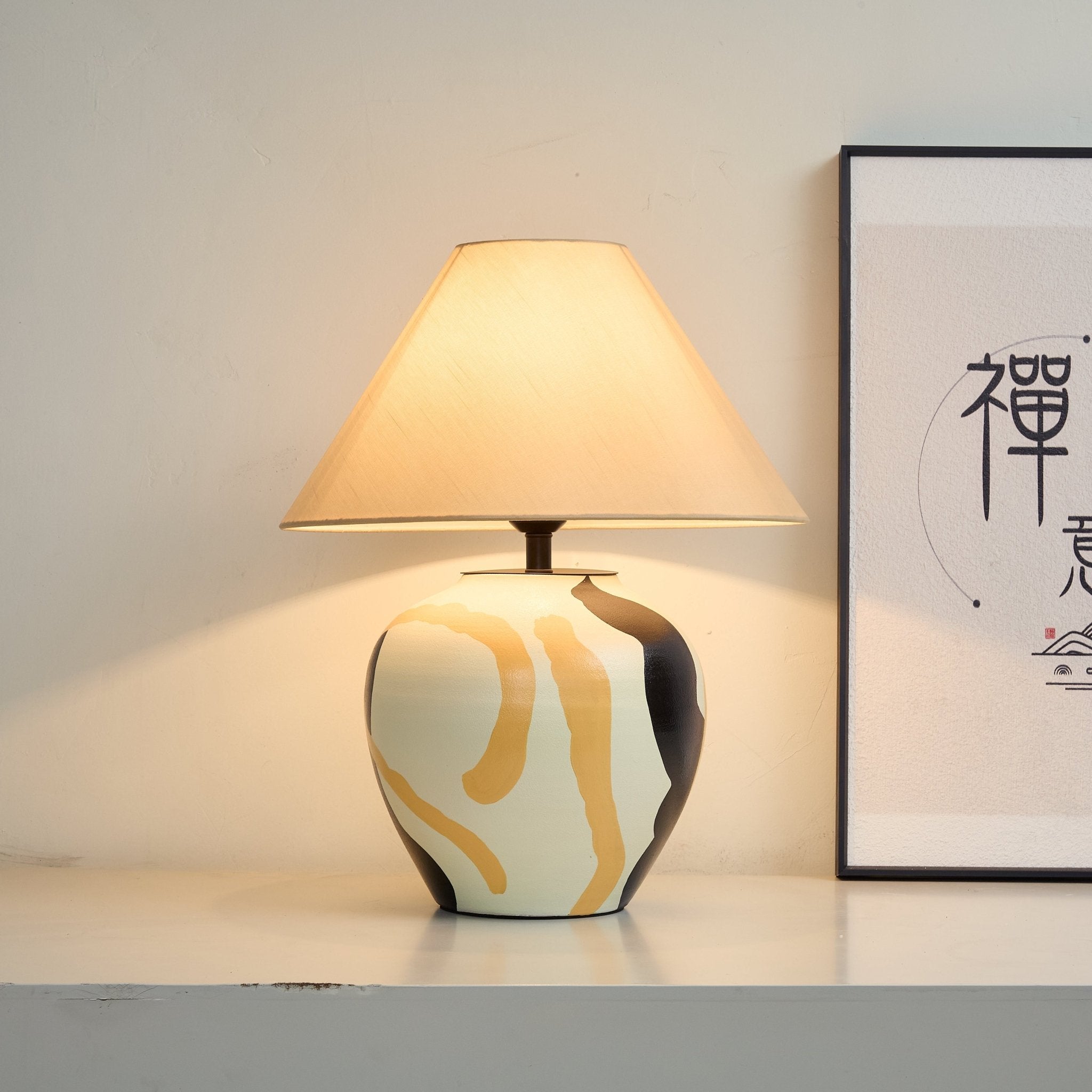 Abstract Ceramic Table Lamp Artistic Terracotta Bedside Living Room — 16 Inch US Plug