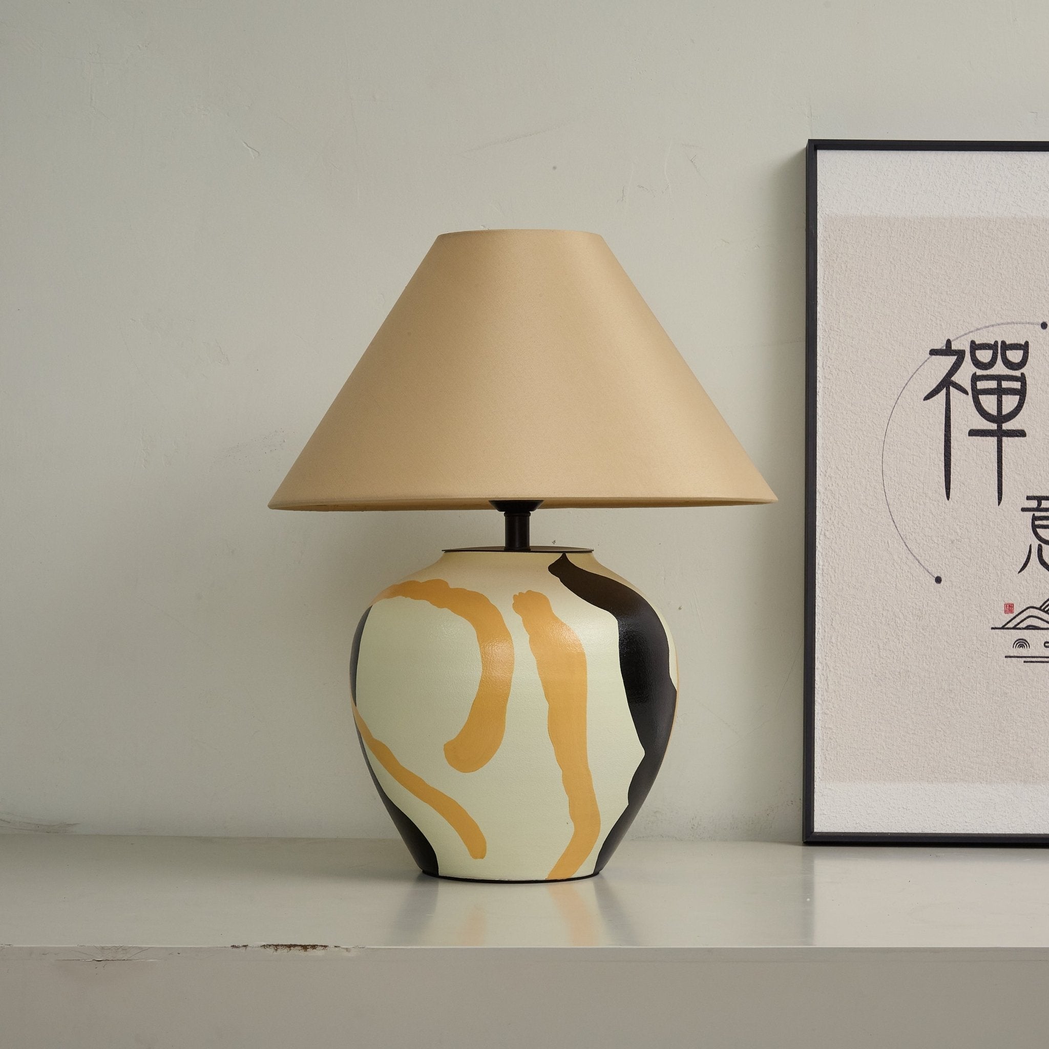 Abstract Ceramic Table Lamp Artistic Terracotta Bedside Living Room — 16 Inch US Plug
