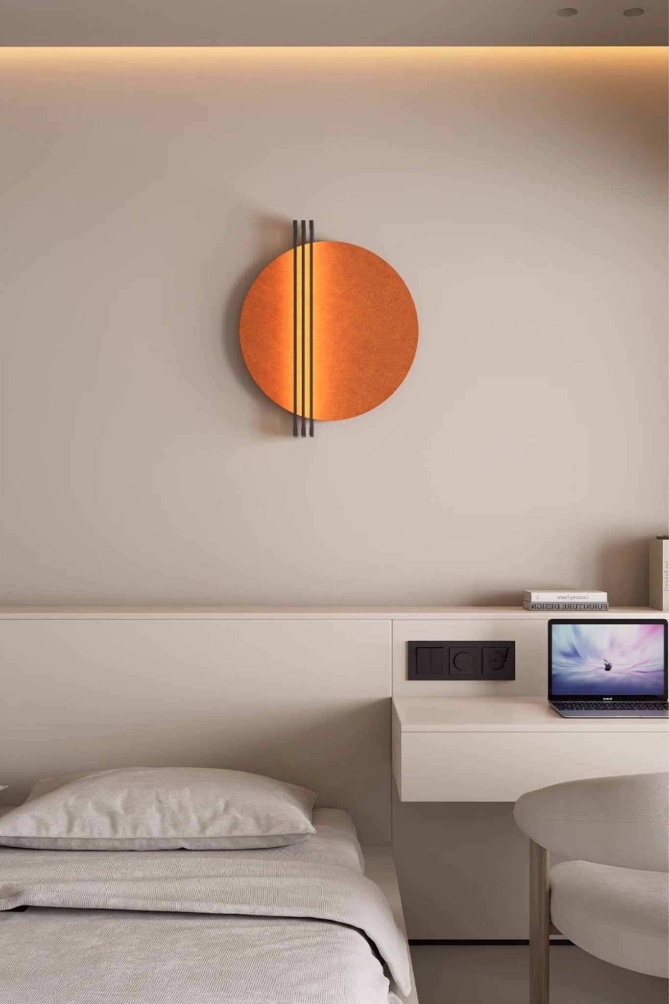 Abstract Sunrise Felt Wall Sconce Artistic LED Light & Art Bedroom Living Room — Grey Orange Blue