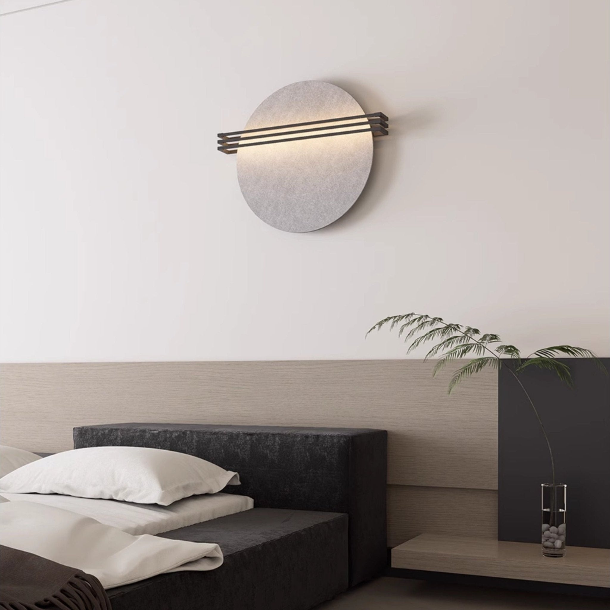Abstract Sunrise Felt Wall Sconce Artistic LED Light & Art Bedroom Living Room — Grey Orange Blue