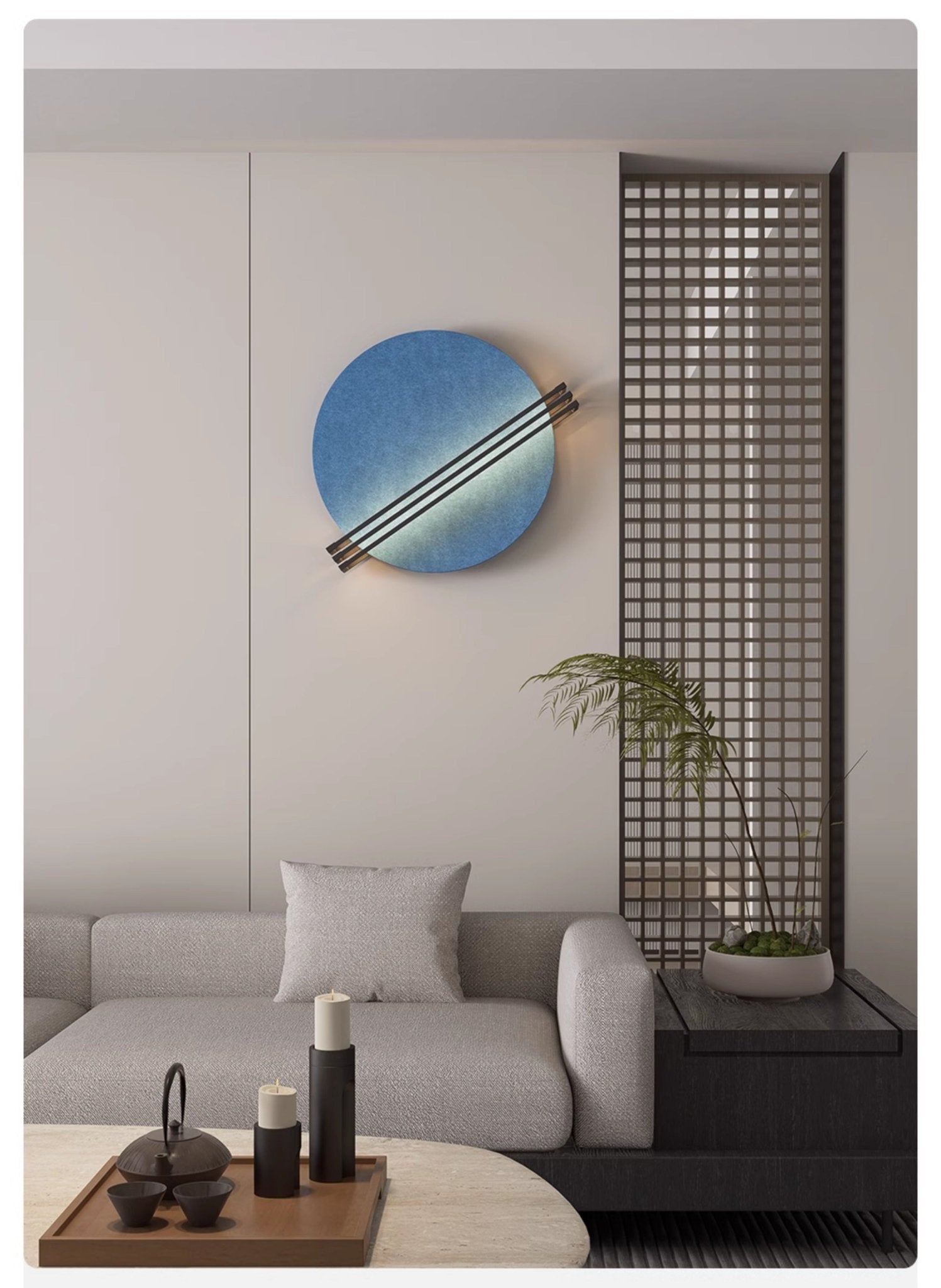 Abstract Sunrise Felt Wall Sconce Artistic LED Light & Art Bedroom Living Room — Grey Orange Blue