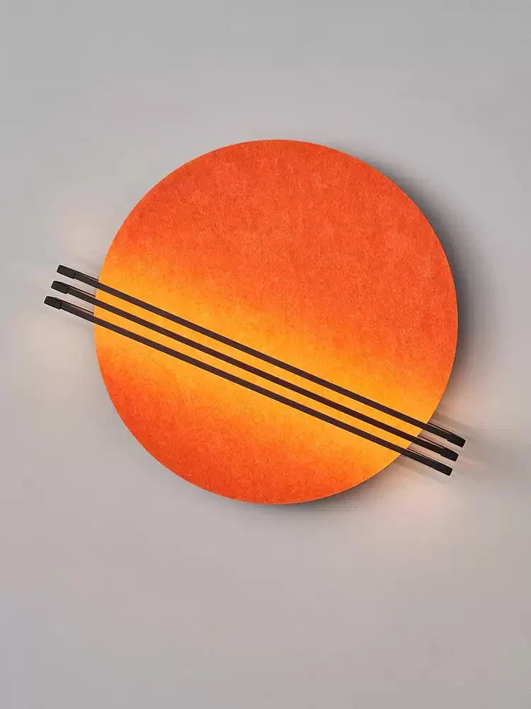 Abstract Sunrise Felt Wall Sconce Artistic LED Light & Art Bedroom Living Room — Grey Orange Blue