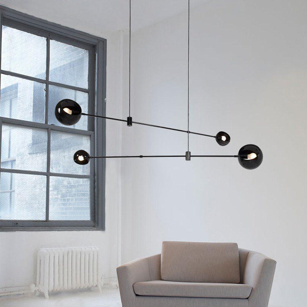 Acaba Asymmetric Glass Chandelier Modern Dining Room Living Room — Black 2 to 6 Heads