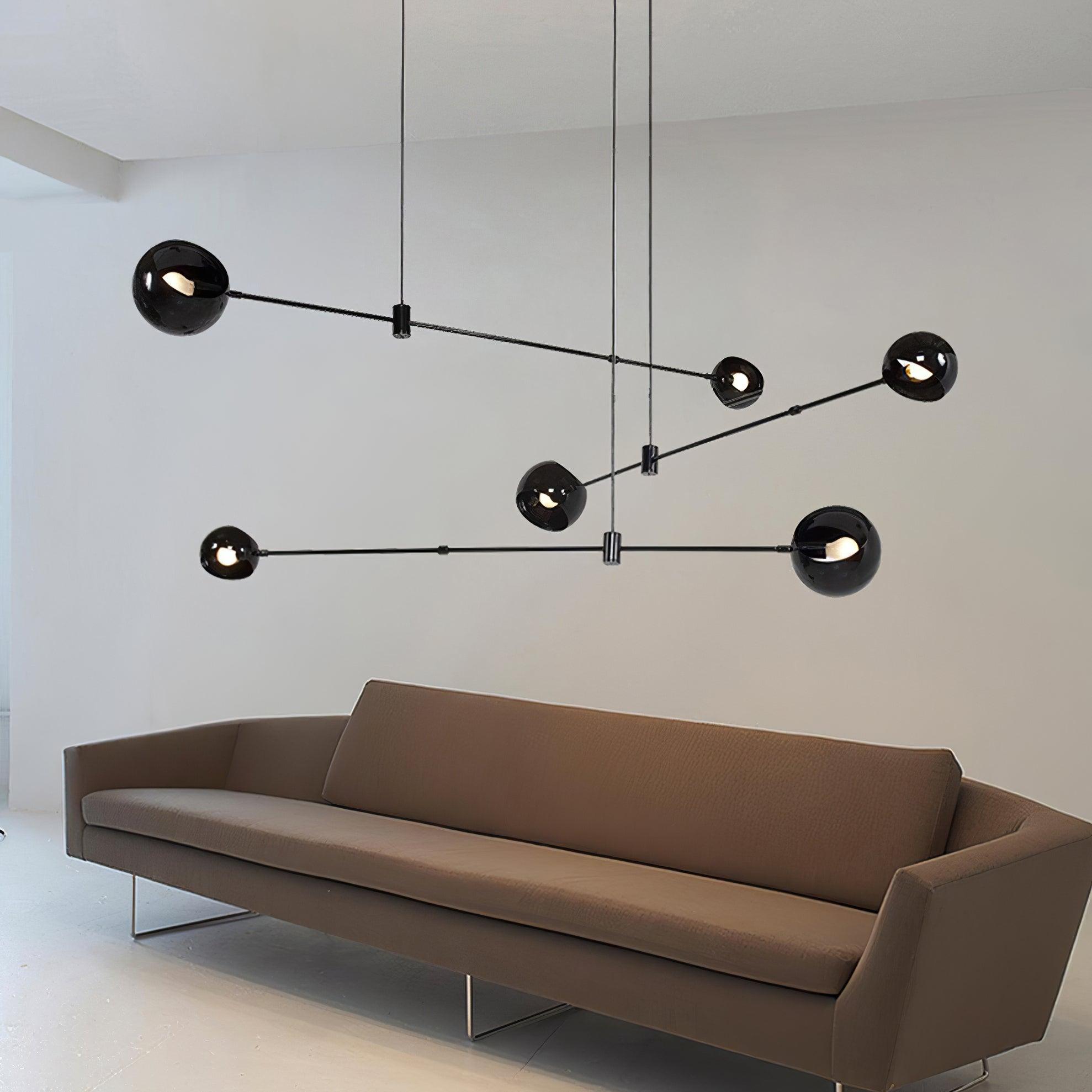 Acaba Asymmetric Glass Chandelier Modern Dining Room Living Room — Black 2 to 6 Heads