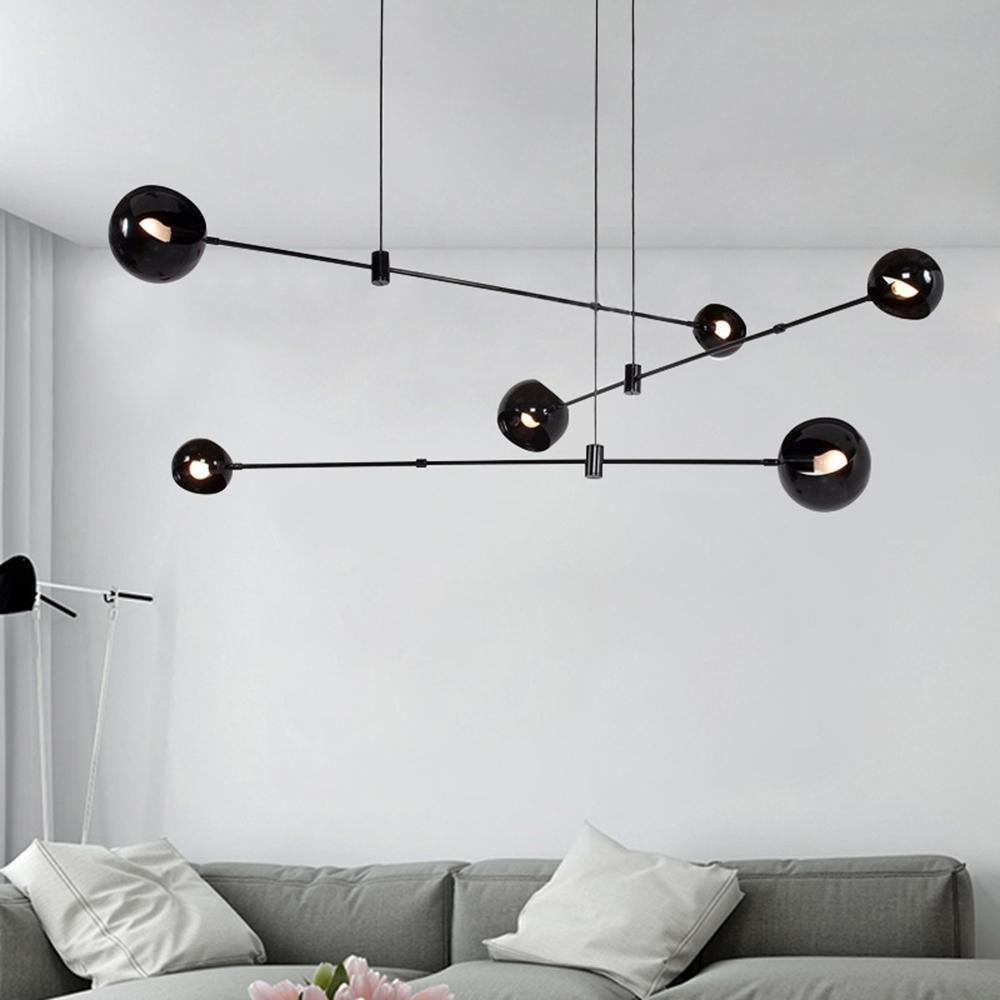 Acaba Asymmetric Glass Chandelier Modern Dining Room Living Room — Black 2 to 6 Heads