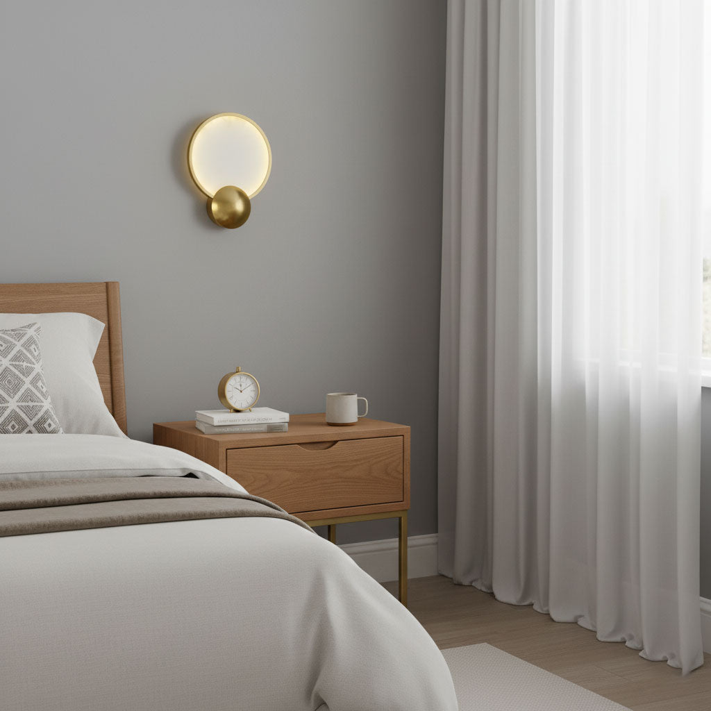 Accent Alabaster Wall Sconce Gold Brushed LED Dimmable Bedroom Living Room — 9.8 Inch