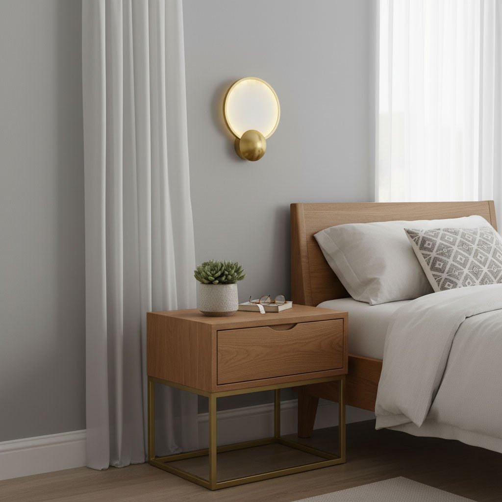Accent Alabaster Wall Sconce Gold Brushed LED Dimmable Bedroom Living Room — 9.8 Inch
