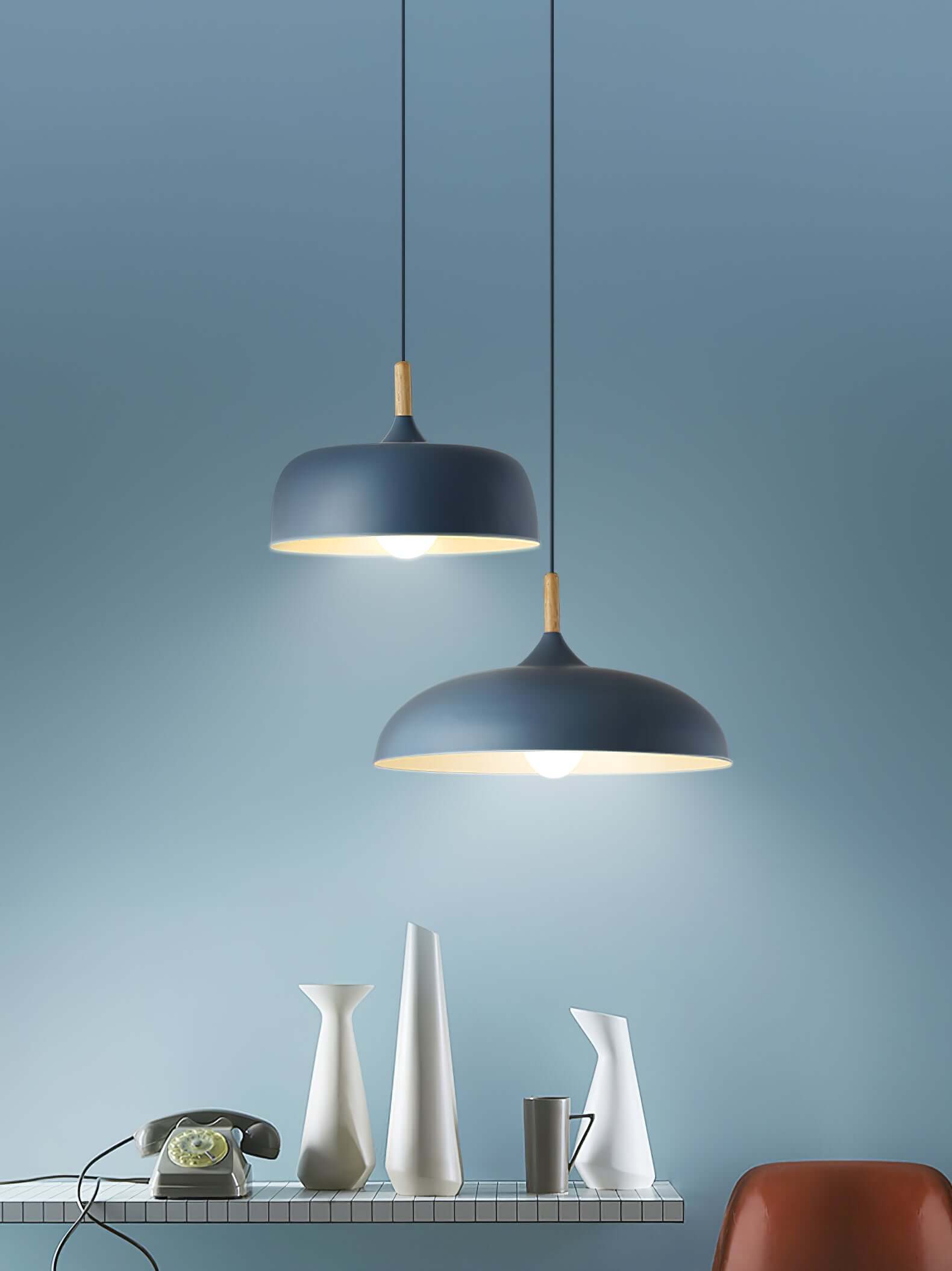 Acorn Pendant Light Metal Shade Height Adjustable Bedroom Dining Room — White Black Blue Grey Green