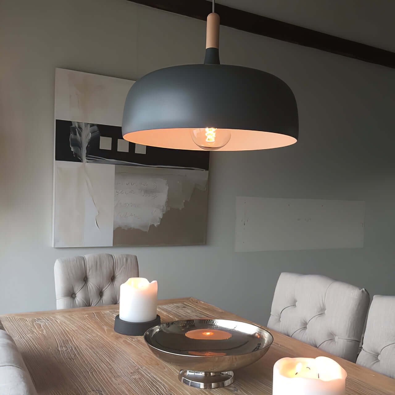 Acorn Pendant Light Metal Shade Height Adjustable Bedroom Dining Room — White Black Blue Grey Green