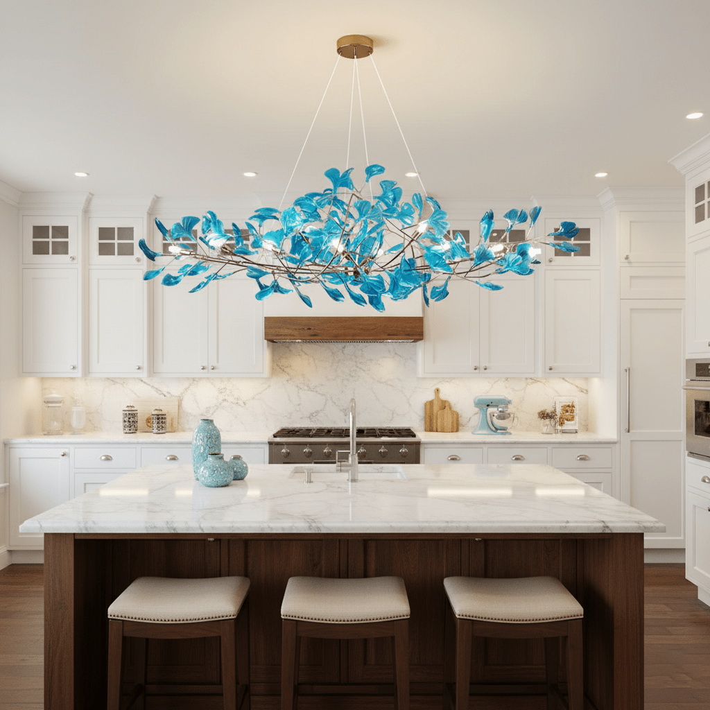 Acrylic Ginkgo Leaf Chandelier Gold Modern Dining Room Living Room — Royal Blue Green Coffee