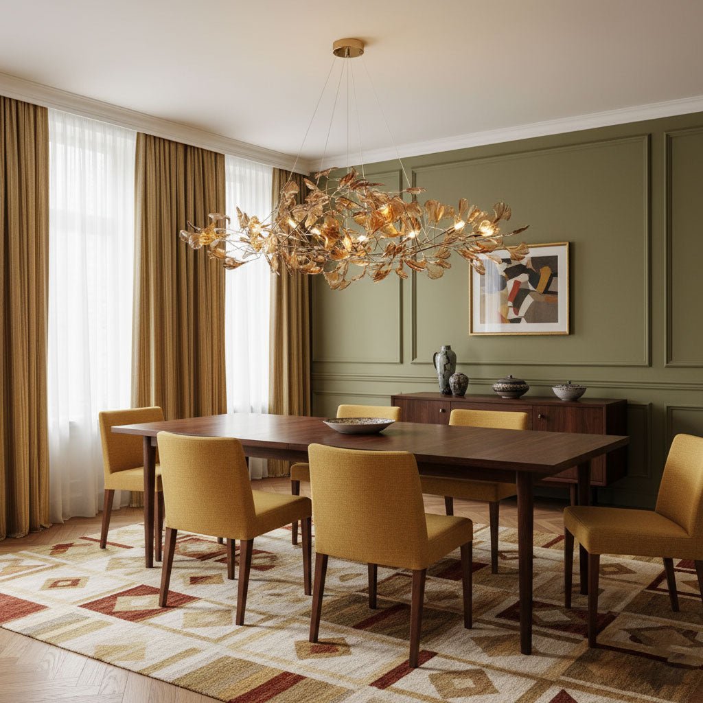 Acrylic Ginkgo Leaf Chandelier Gold Modern Dining Room Living Room — Royal Blue Green Coffee