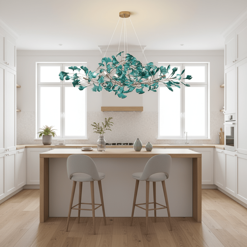 Acrylic Ginkgo Leaf Chandelier Gold Modern Dining Room Living Room — Royal Blue Green Coffee