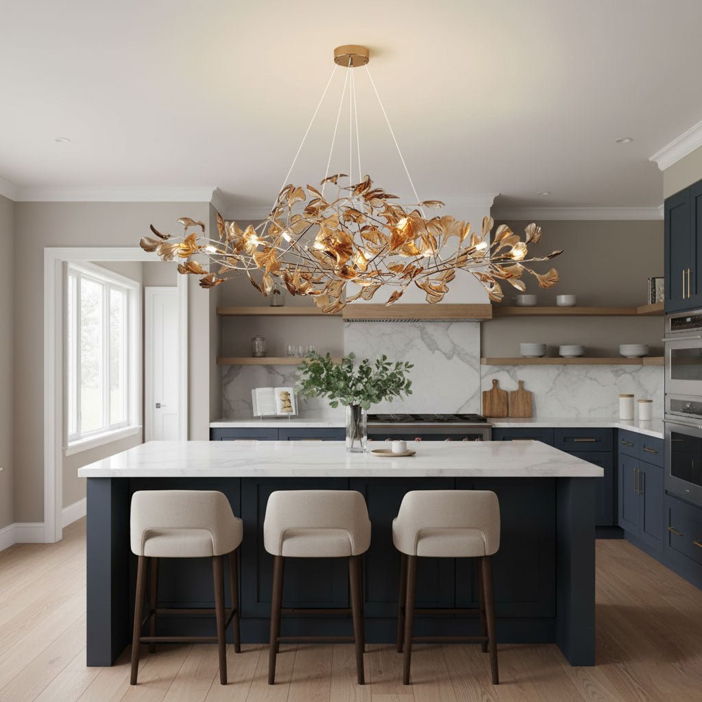 Acrylic Ginkgo Leaf Chandelier Gold Modern Dining Room Living Room — Royal Blue Green Coffee