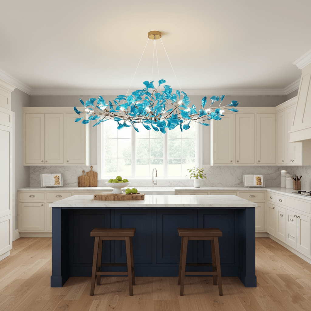 Acrylic Ginkgo Leaf Chandelier Gold Modern Dining Room Living Room — Royal Blue Green Coffee