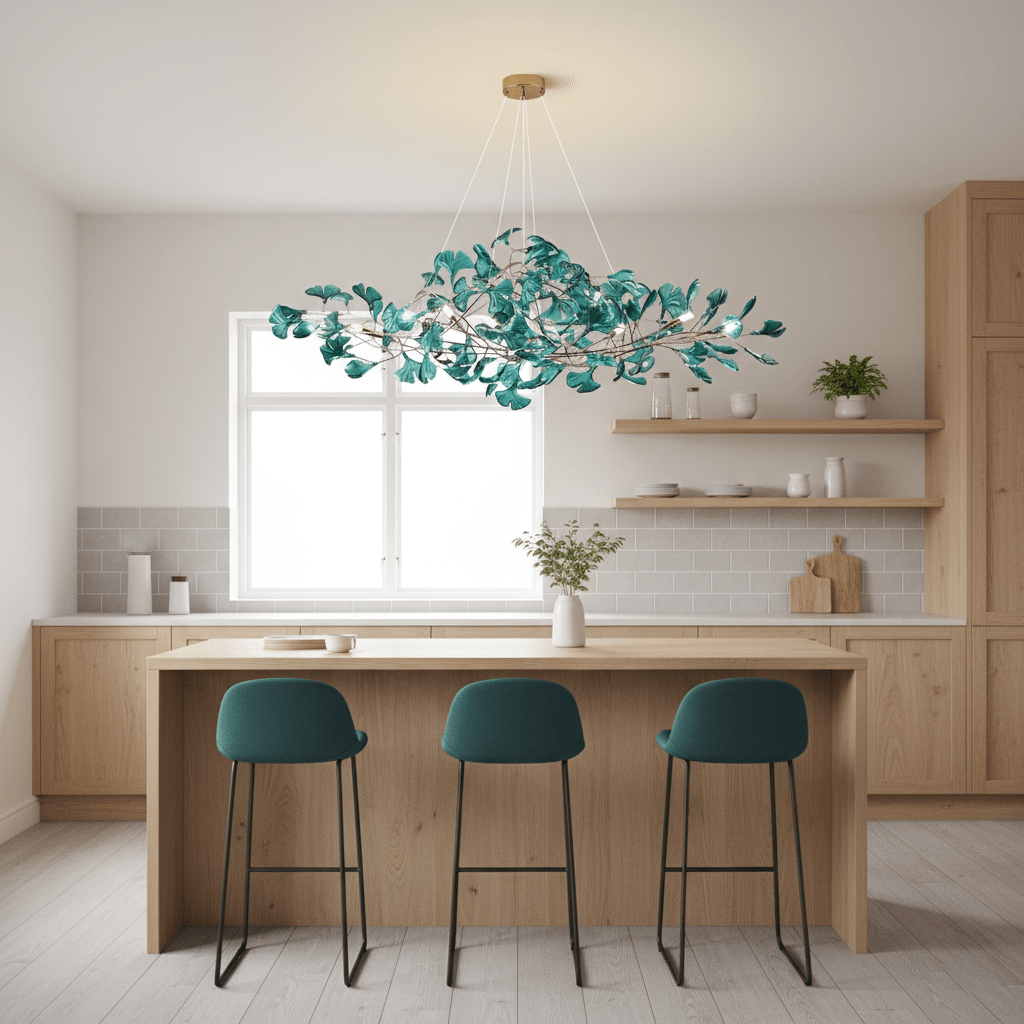 Acrylic Ginkgo Leaf Chandelier Gold Modern Dining Room Living Room — Royal Blue Green Coffee