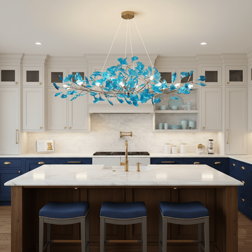 Acrylic Ginkgo Leaf Chandelier Gold Modern Dining Room Living Room — Royal Blue Green Coffee