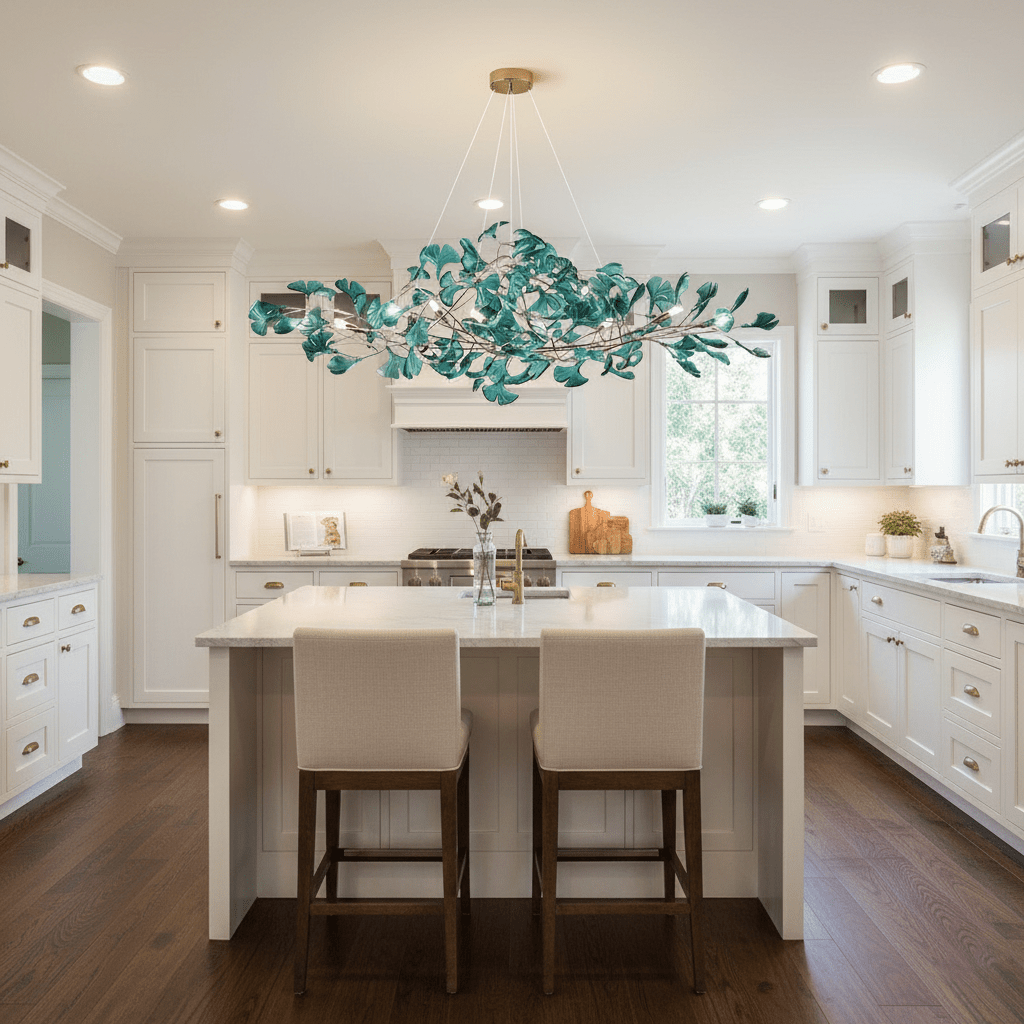 Acrylic Ginkgo Leaf Chandelier Gold Modern Dining Room Living Room — Royal Blue Green Coffee
