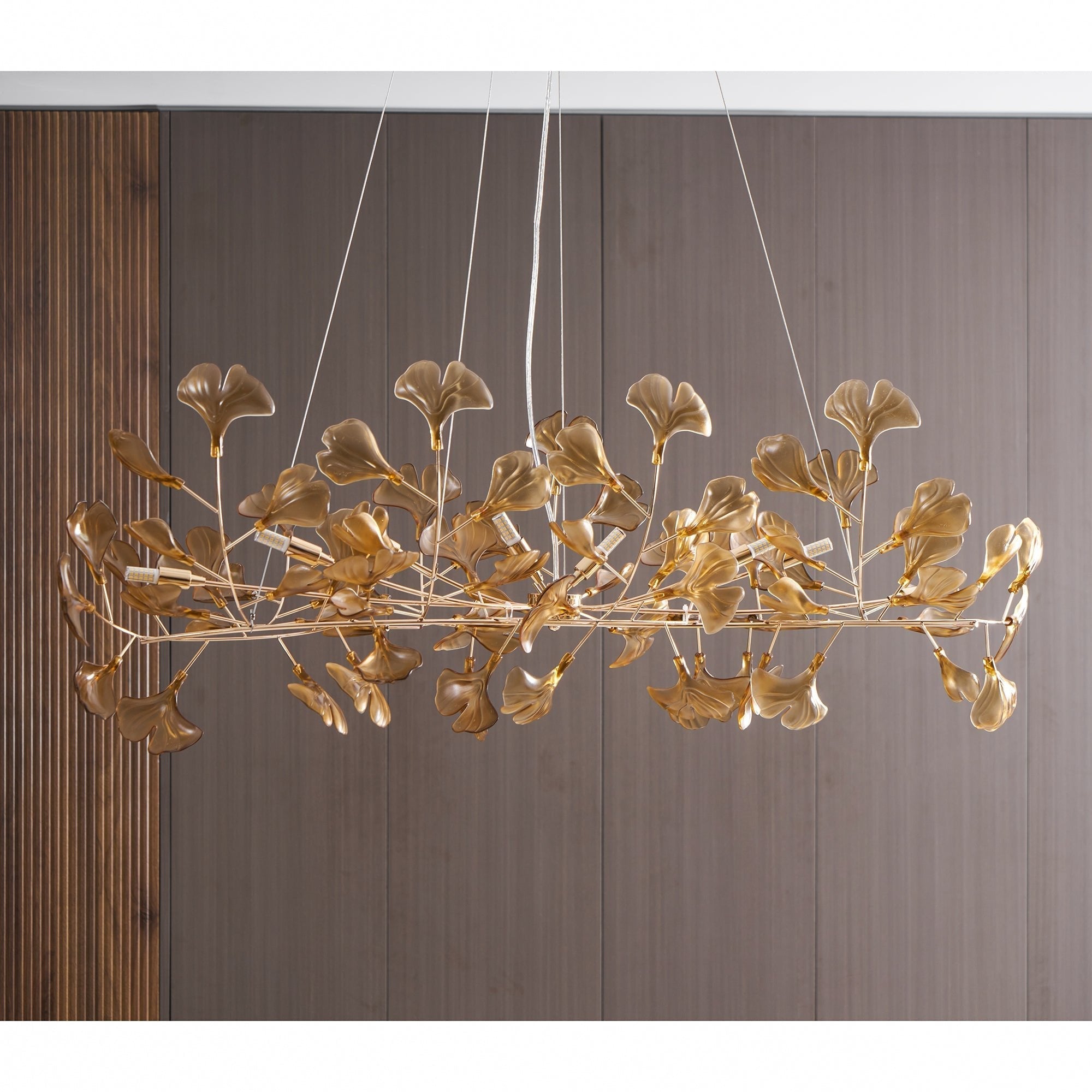 Acrylic Ginkgo Leaf Chandelier Gold Modern Dining Room Living Room — Royal Blue Green Coffee