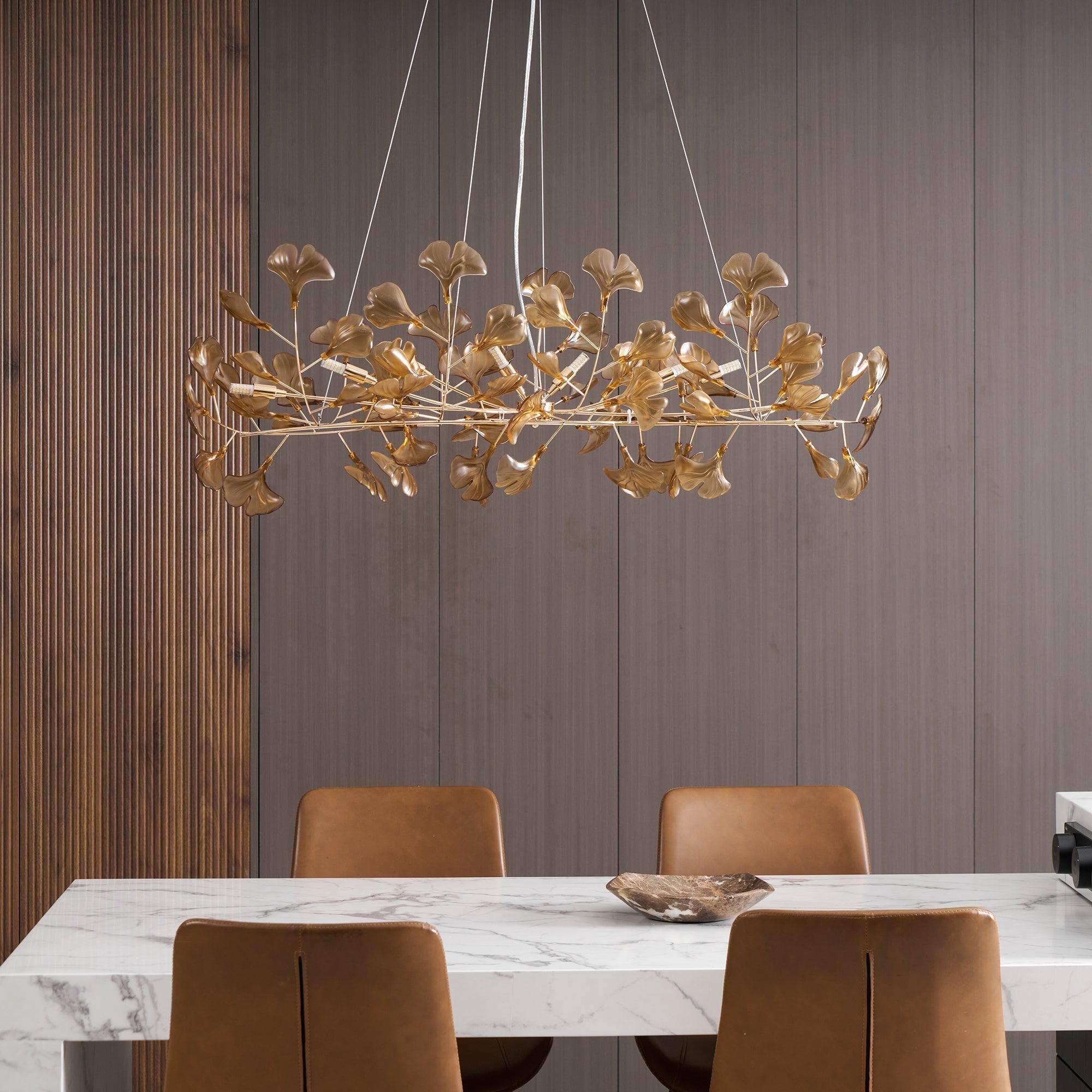 Acrylic Ginkgo Leaf Chandelier Gold Modern Dining Room Living Room — Royal Blue Green Coffee