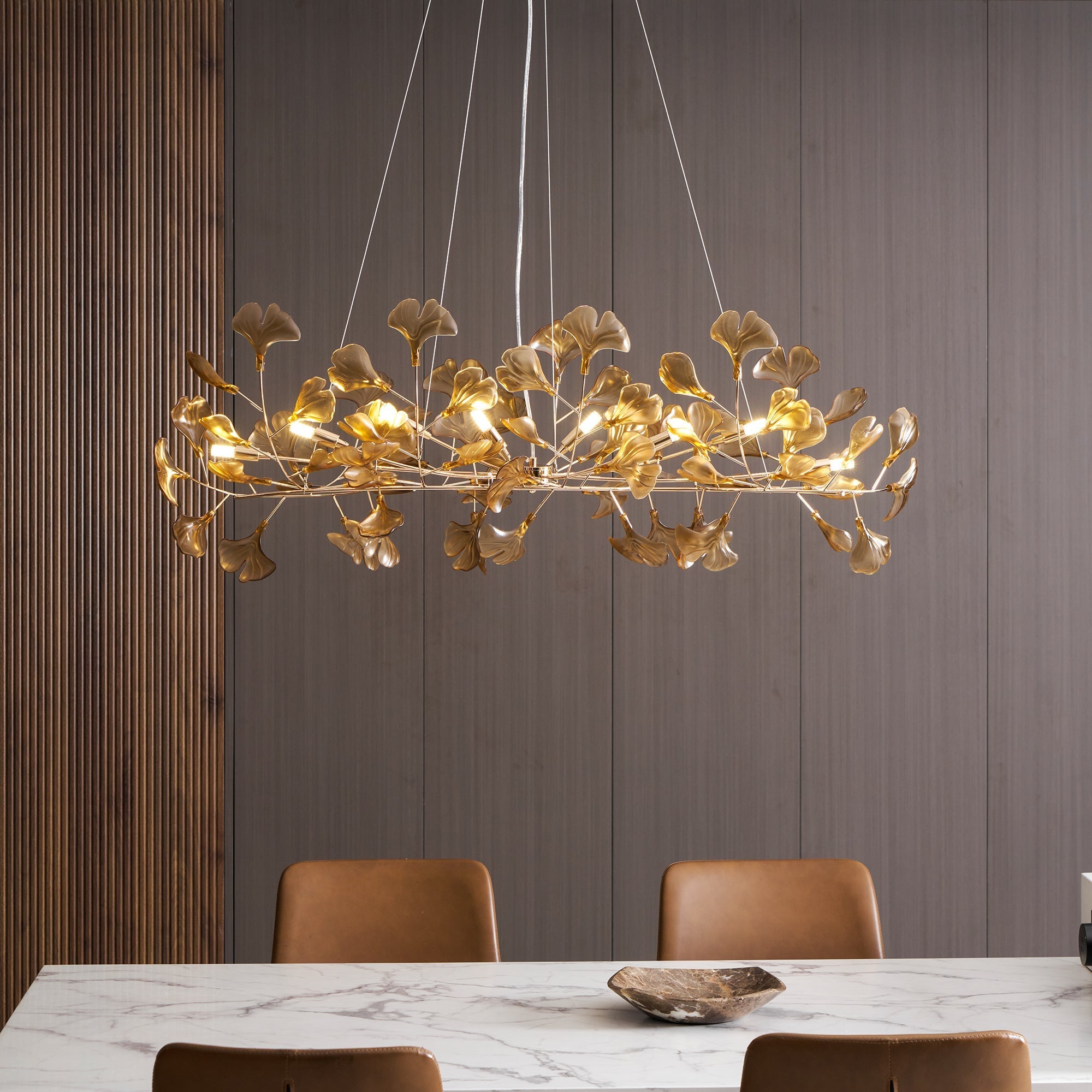Acrylic Ginkgo Leaf Chandelier Gold Modern Dining Room Living Room — Royal Blue Green Coffee