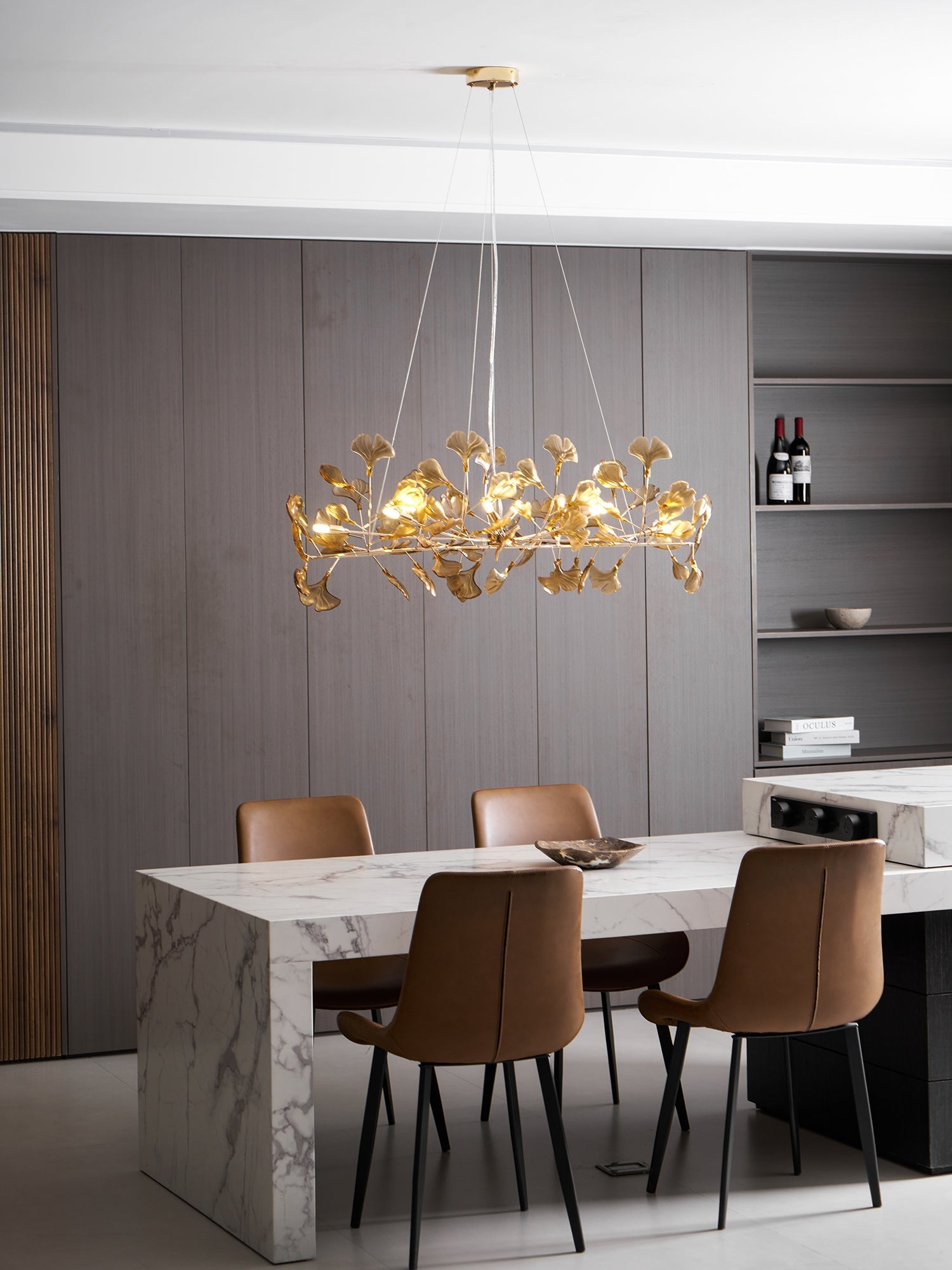 Acrylic Ginkgo Leaf Chandelier Gold Modern Dining Room Living Room — Royal Blue Green Coffee