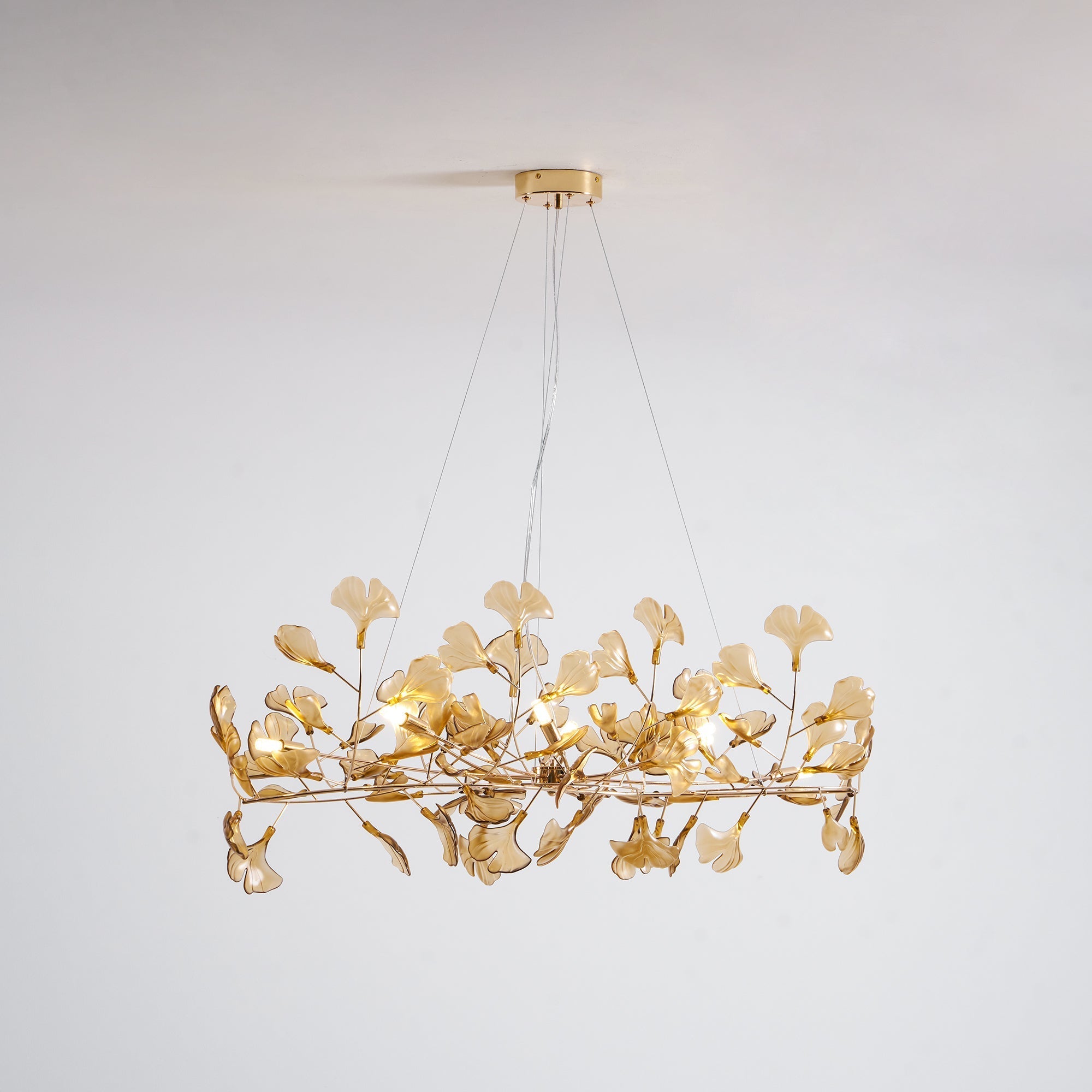 Acrylic Ginkgo Leaf Chandelier Gold Modern Dining Room Living Room — Royal Blue Green Coffee
