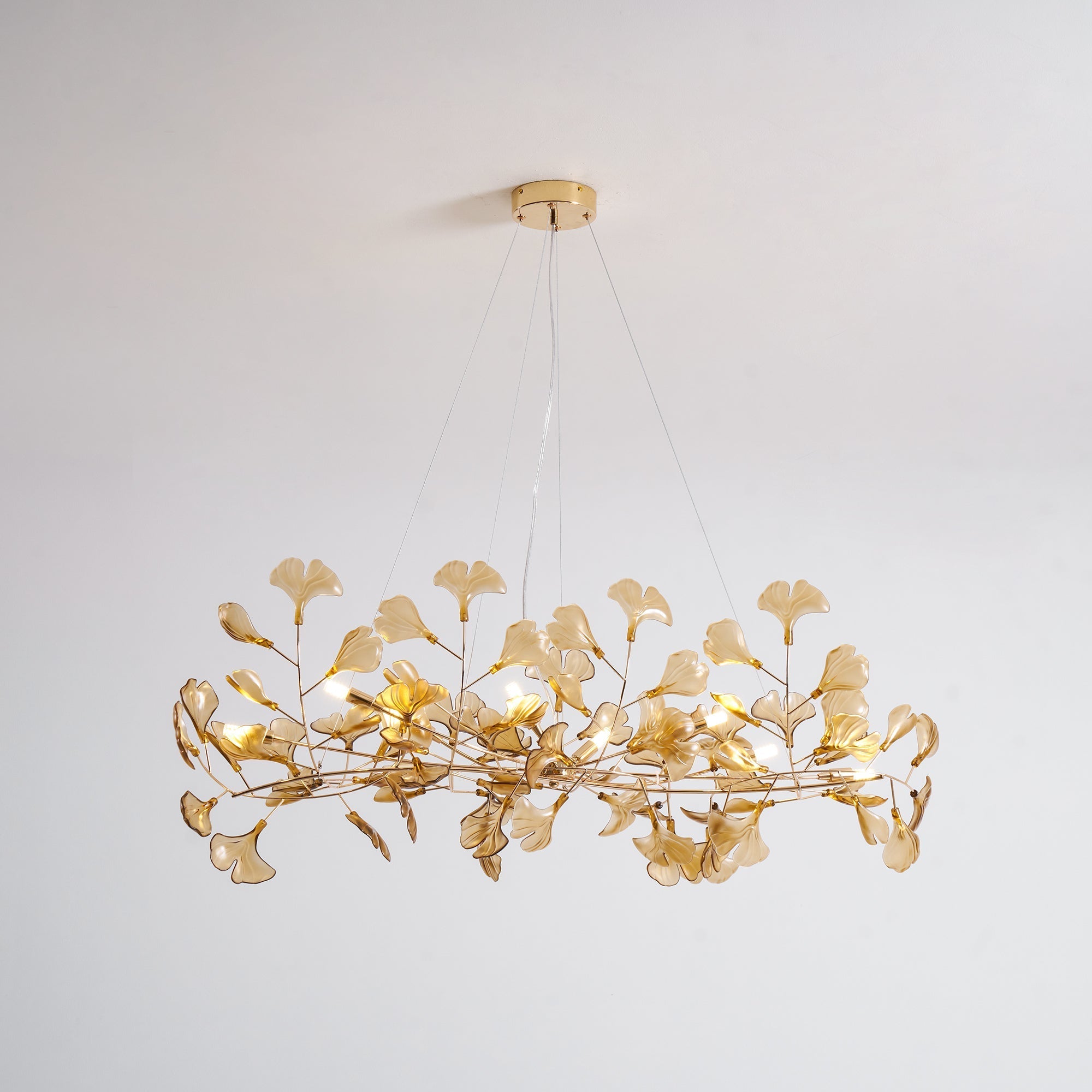 Acrylic Ginkgo Leaf Chandelier Gold Modern Dining Room Living Room — Royal Blue Green Coffee