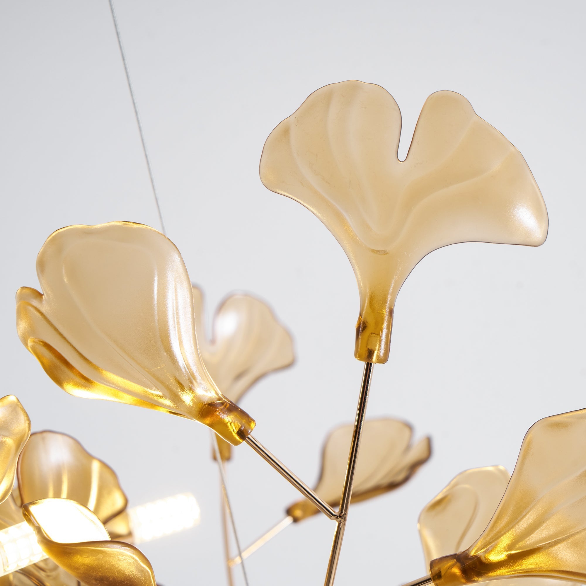 Acrylic Ginkgo Leaf Chandelier Gold Modern Dining Room Living Room — Royal Blue Green Coffee