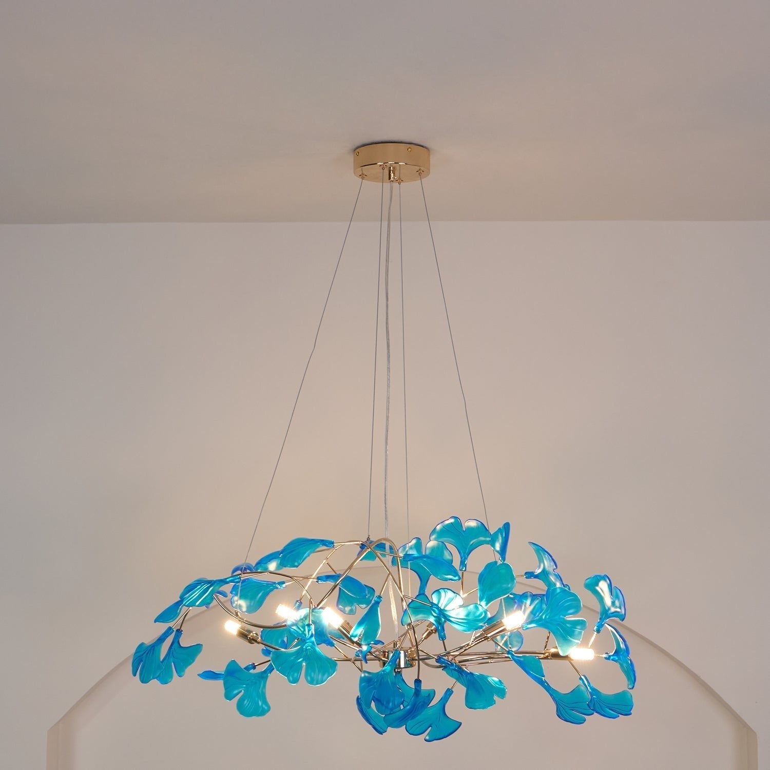 Acrylic Ginkgo Leaf Chandelier Gold Modern Dining Room Living Room — Royal Blue Green Coffee