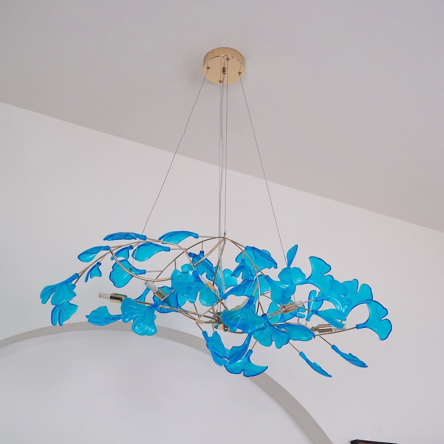 Acrylic Ginkgo Leaf Chandelier Gold Modern Dining Room Living Room — Royal Blue Green Coffee