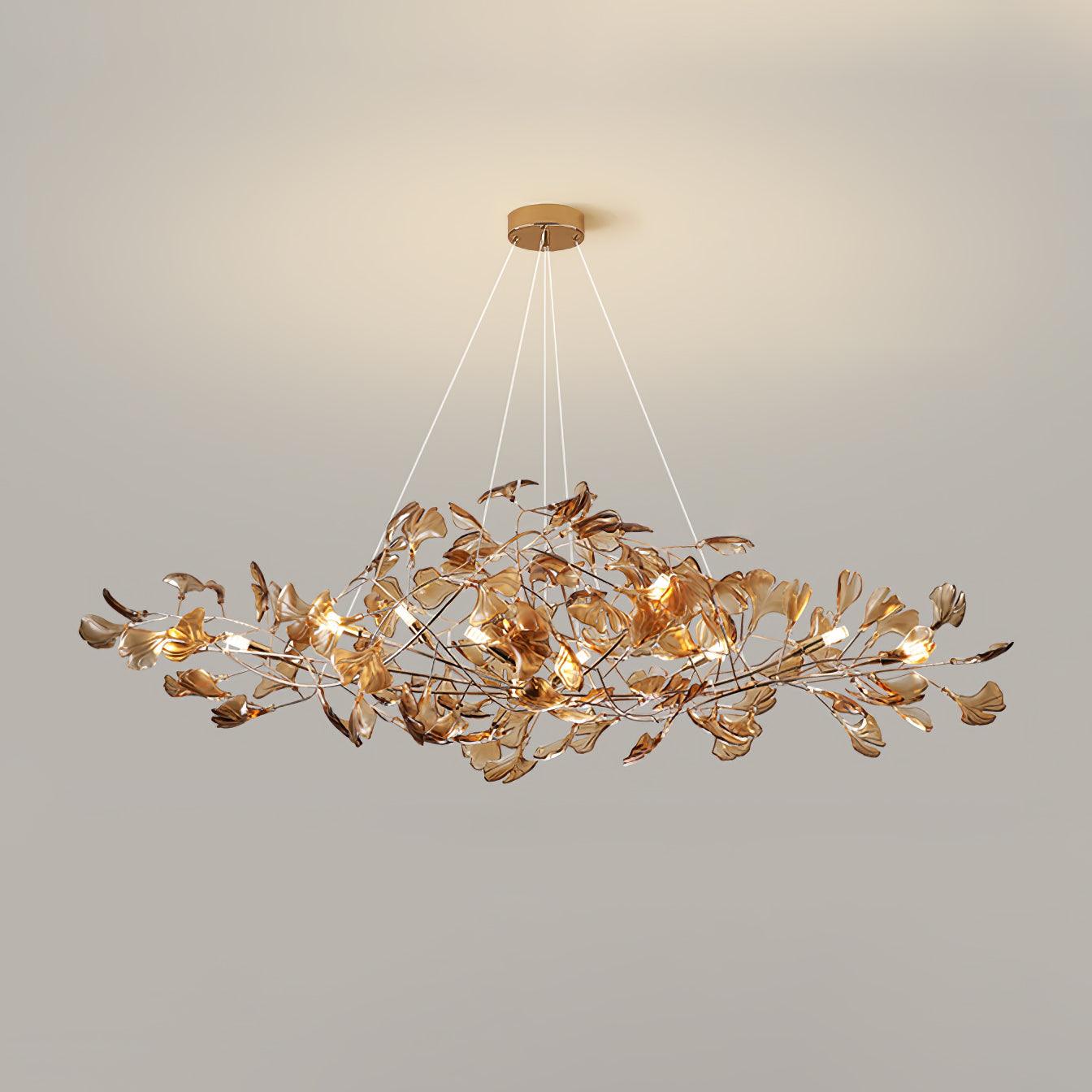 Acrylic Ginkgo Leaf Chandelier Gold Modern Dining Room Living Room — Royal Blue Green Coffee