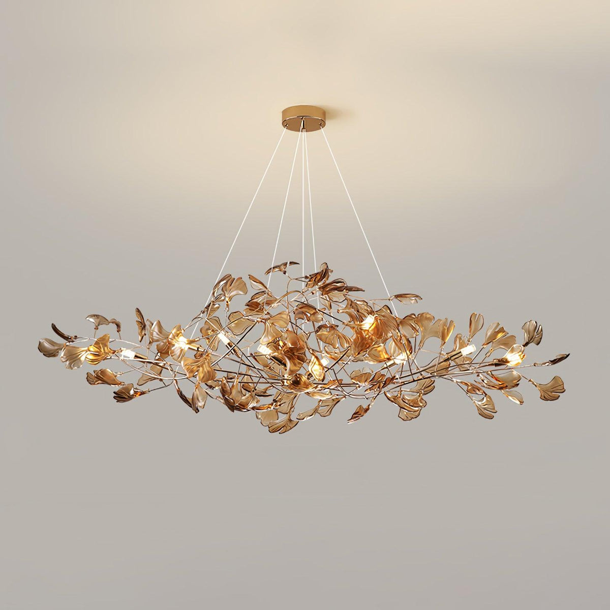 Acrylic Ginkgo Leaf Chandelier Gold Modern Dining Room Living Room — Royal Blue Green Coffee
