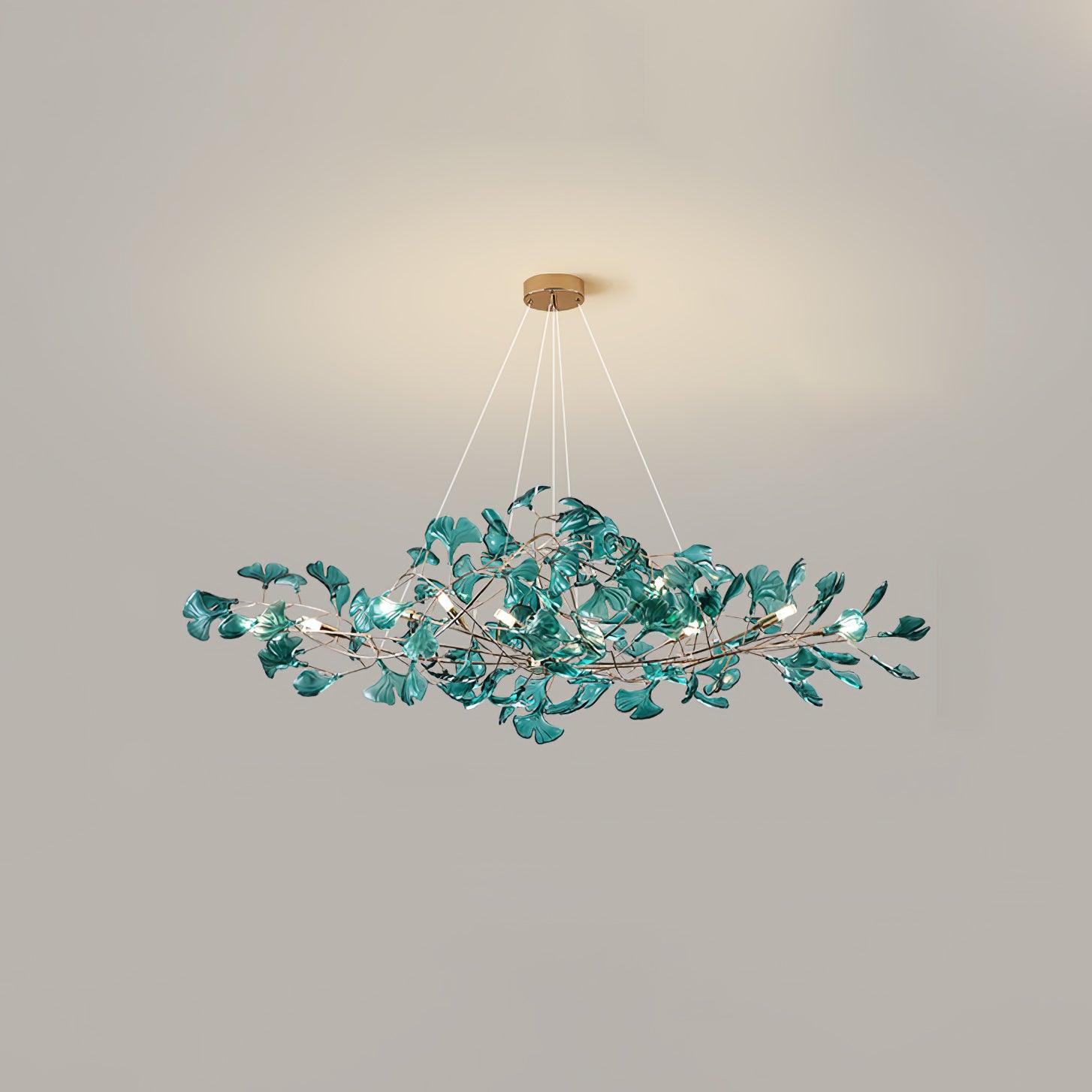 Acrylic Ginkgo Leaf Chandelier Gold Modern Dining Room Living Room — Royal Blue Green Coffee
