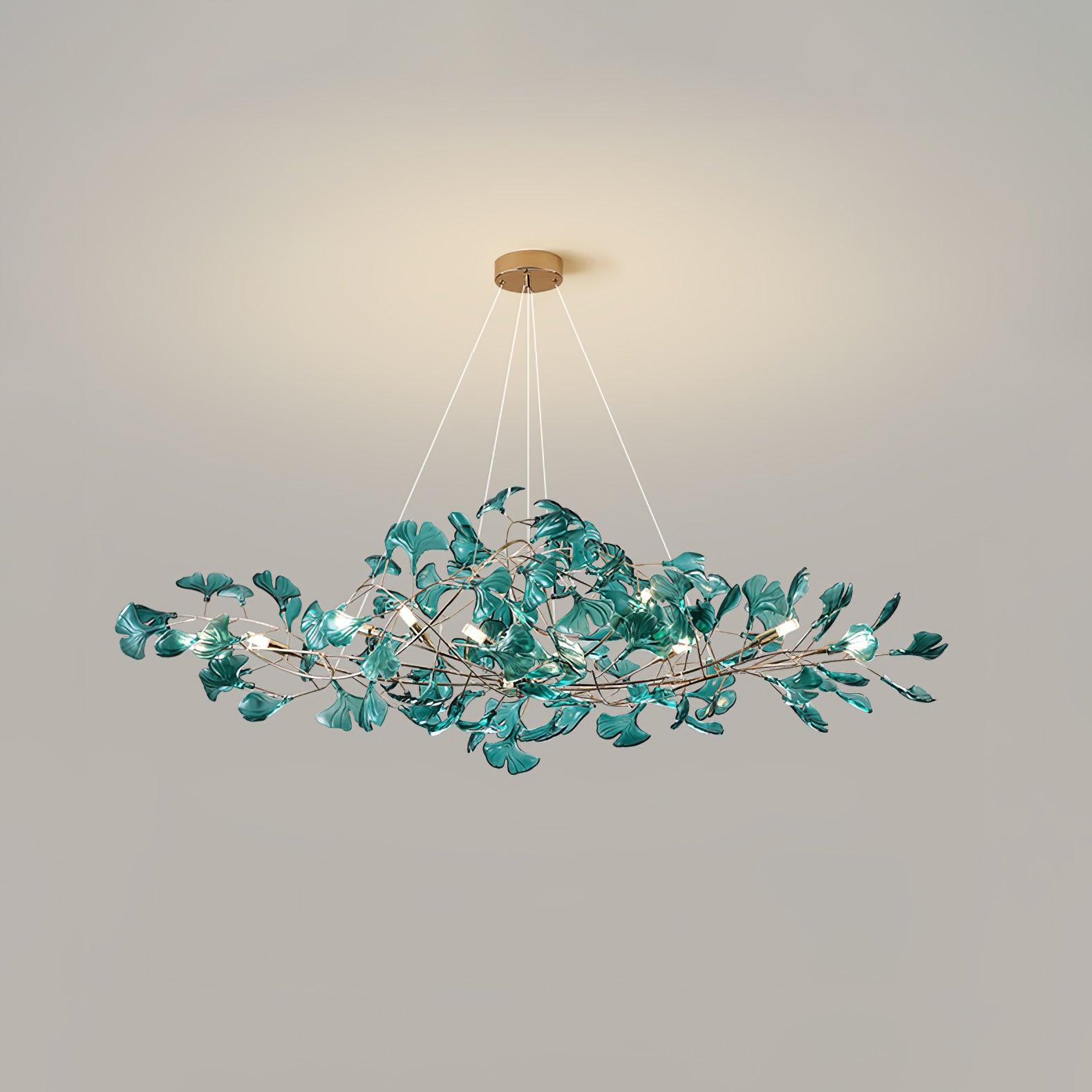 Acrylic Ginkgo Leaf Chandelier Gold Modern Dining Room Living Room — Royal Blue Green Coffee