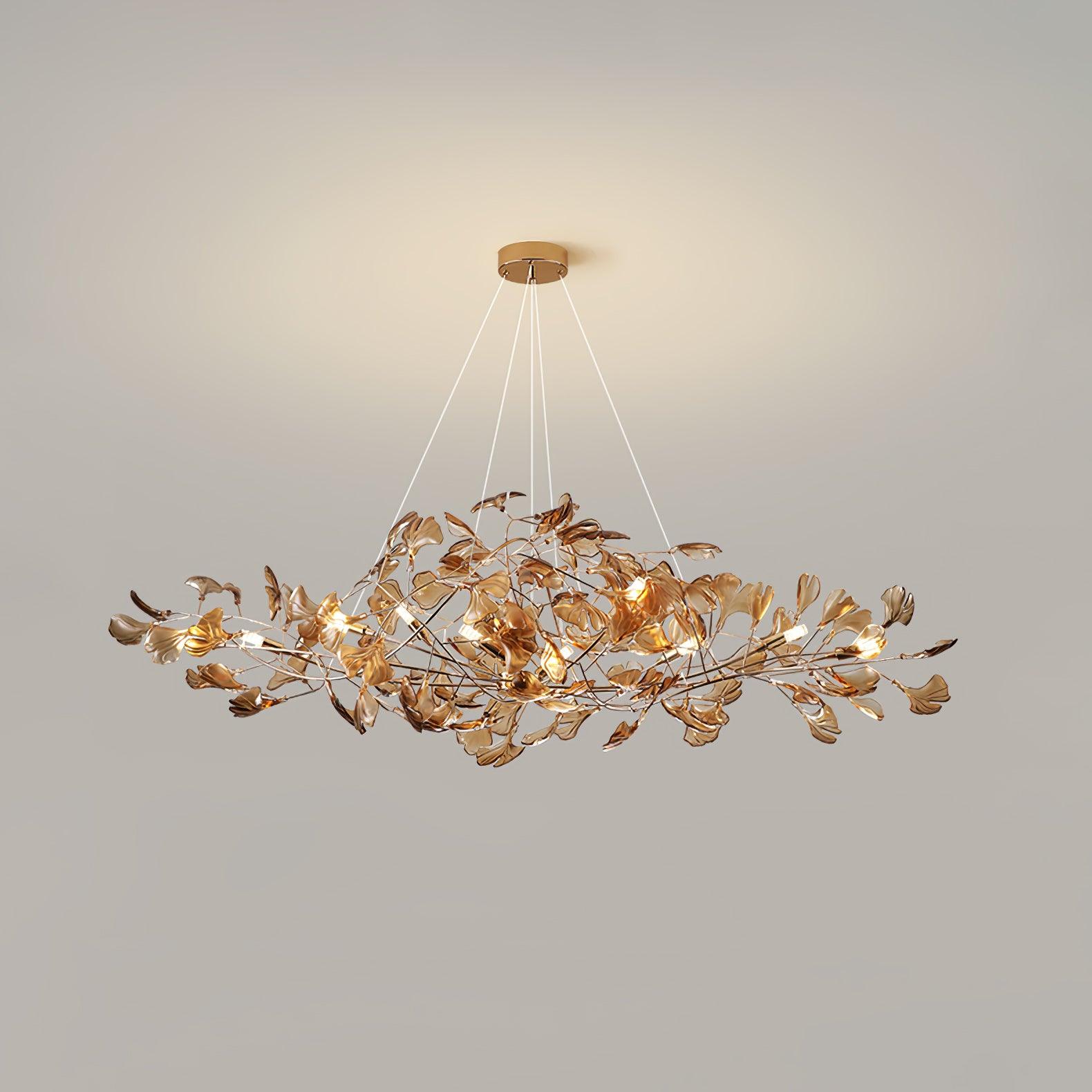 Acrylic Ginkgo Leaf Chandelier Gold Modern Dining Room Living Room — Royal Blue Green Coffee