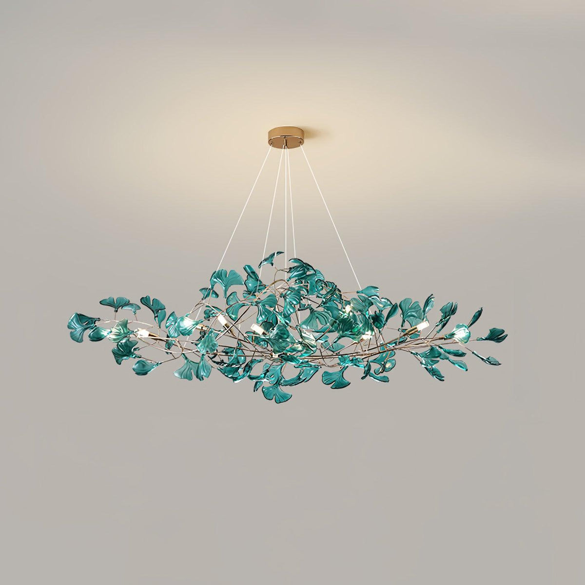 Acrylic Ginkgo Leaf Chandelier Gold Modern Dining Room Living Room — Royal Blue Green Coffee