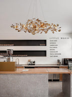 Acrylic Ginkgo Leaf Chandelier Gold Modern Dining Room Living Room — Royal Blue Green Coffee