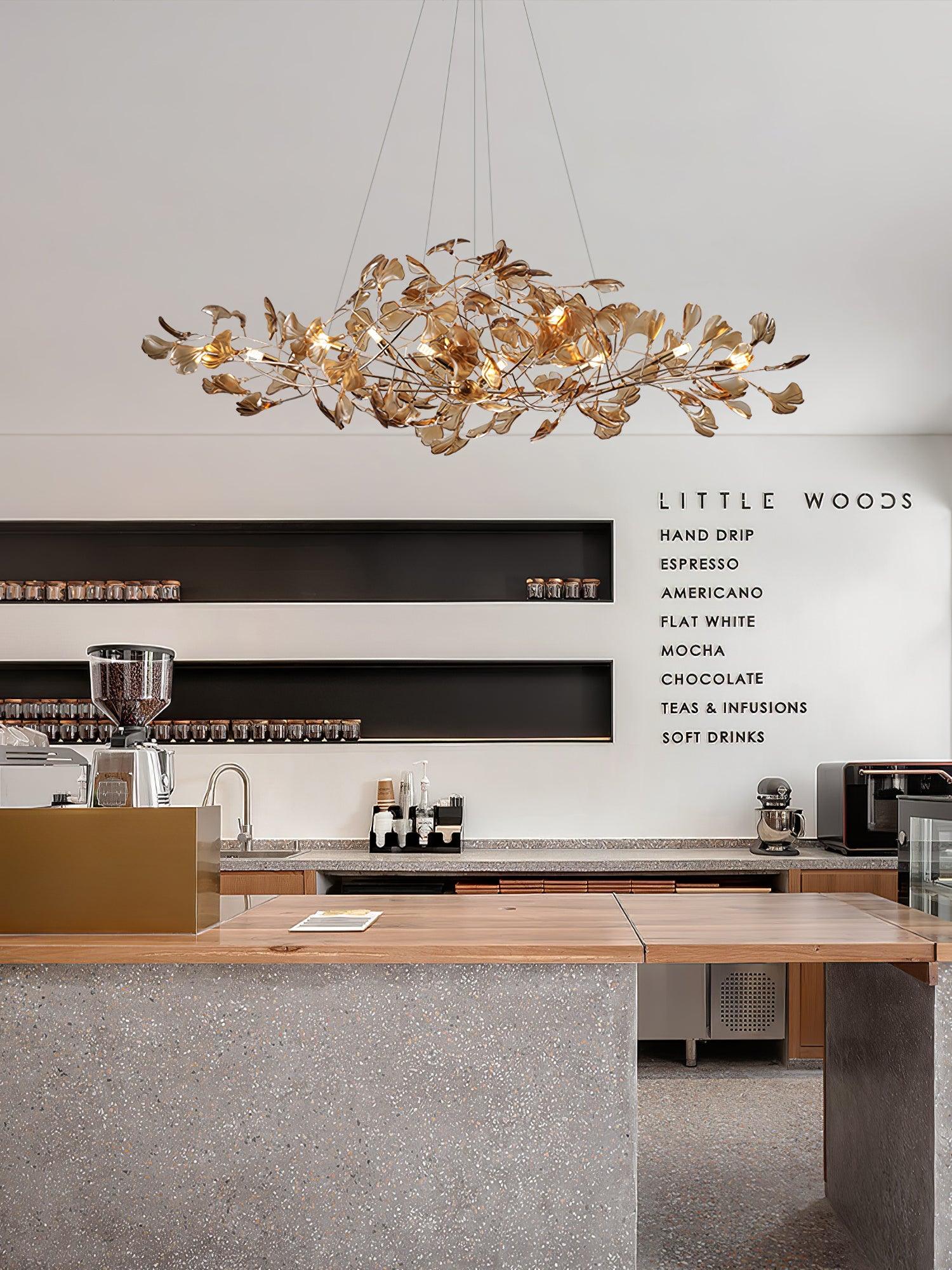 Acrylic Ginkgo Leaf Chandelier Gold Modern Dining Room Living Room — Royal Blue Green Coffee