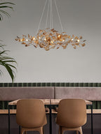 Acrylic Ginkgo Leaf Chandelier Gold Modern Dining Room Living Room — Royal Blue Green Coffee