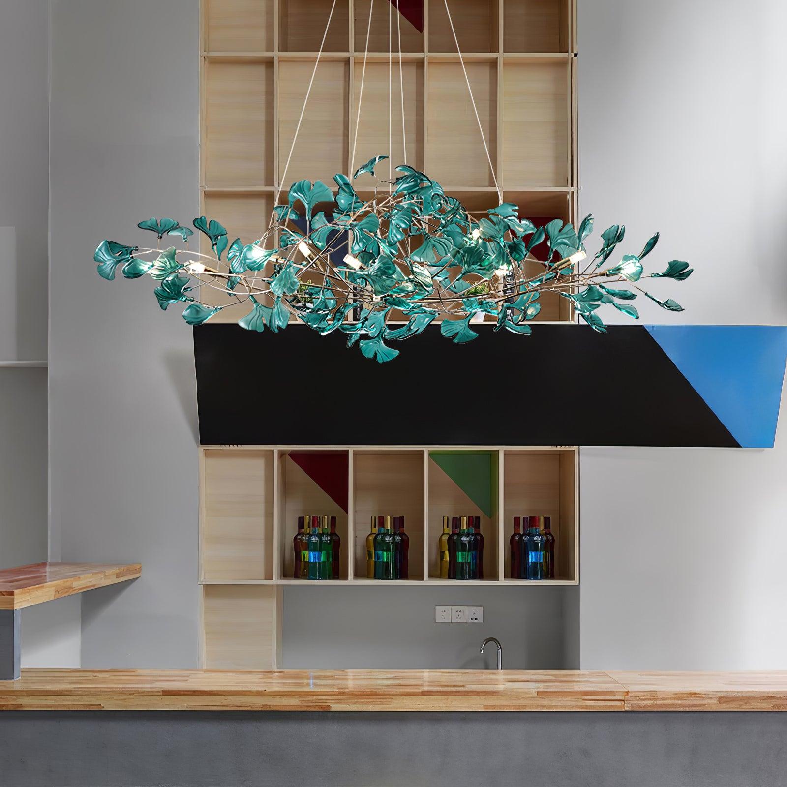 Acrylic Ginkgo Leaf Chandelier Gold Modern Dining Room Living Room — Royal Blue Green Coffee