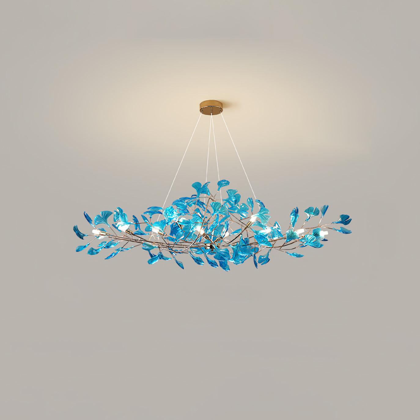 Acrylic Ginkgo Leaf Chandelier Gold Modern Dining Room Living Room — Royal Blue Green Coffee