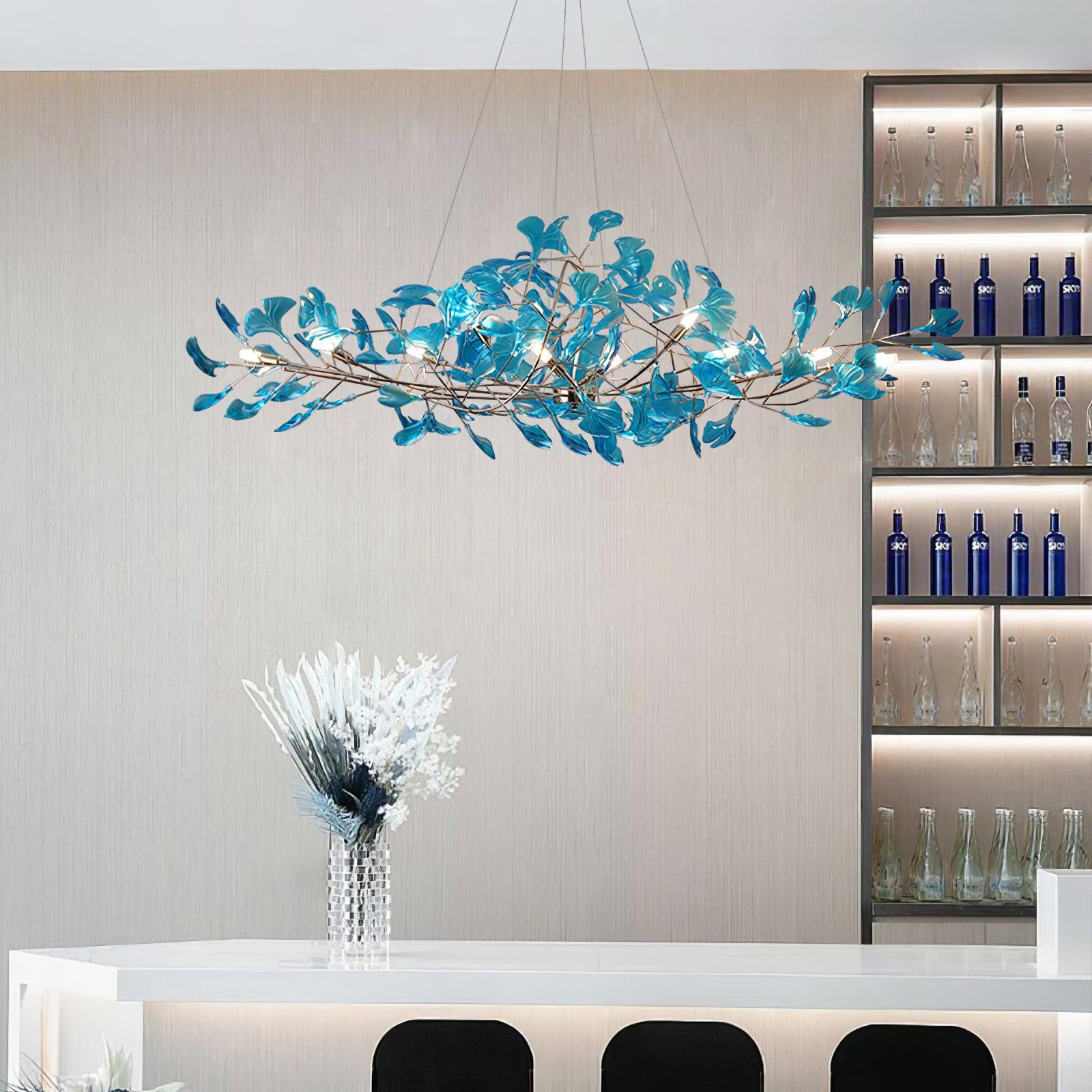 Acrylic Ginkgo Leaf Chandelier Gold Modern Dining Room Living Room — Royal Blue Green Coffee
